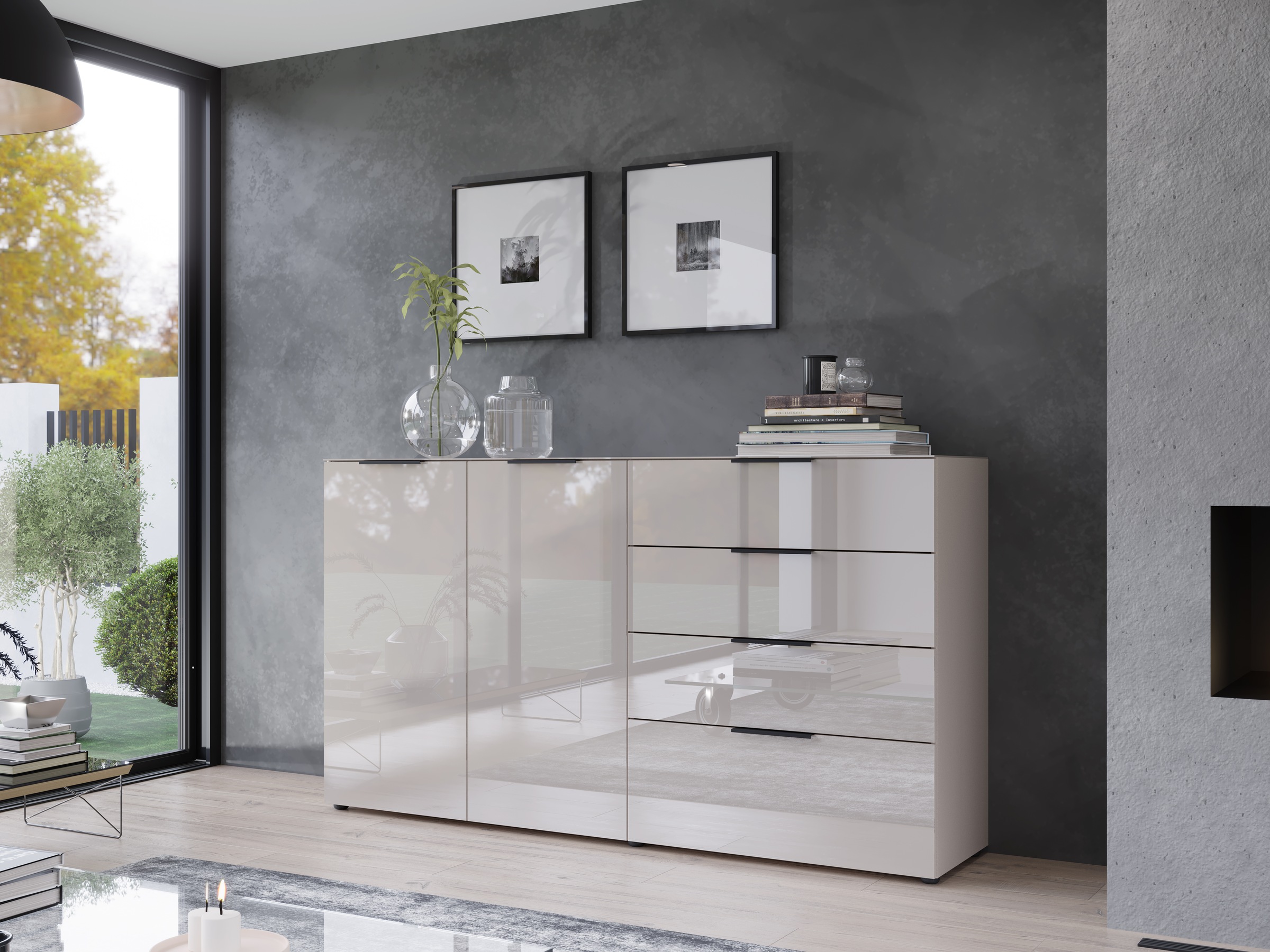 GERMANIA Sideboard "Oakland mit Glasauflage" Breite: 134 oder 184 cm, Soft-close, verstellb. Böden, Made in Germany