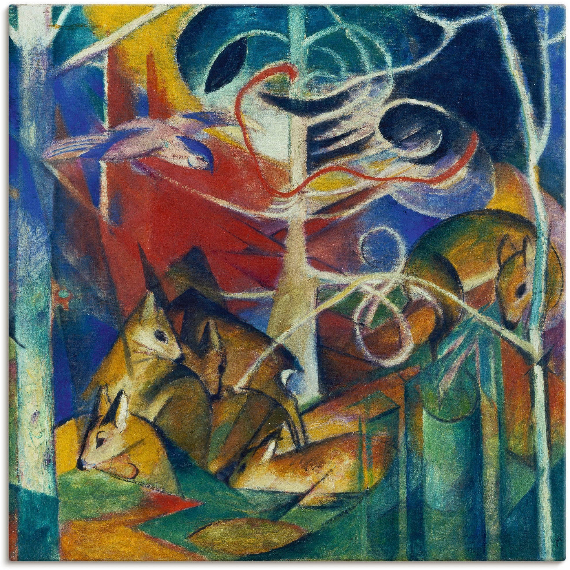 Image of Artland Leinwandbild "Rehe im Walde I. 1913" Wildtiere 1 Stk. tlg. auf Holzrahmen gespannt