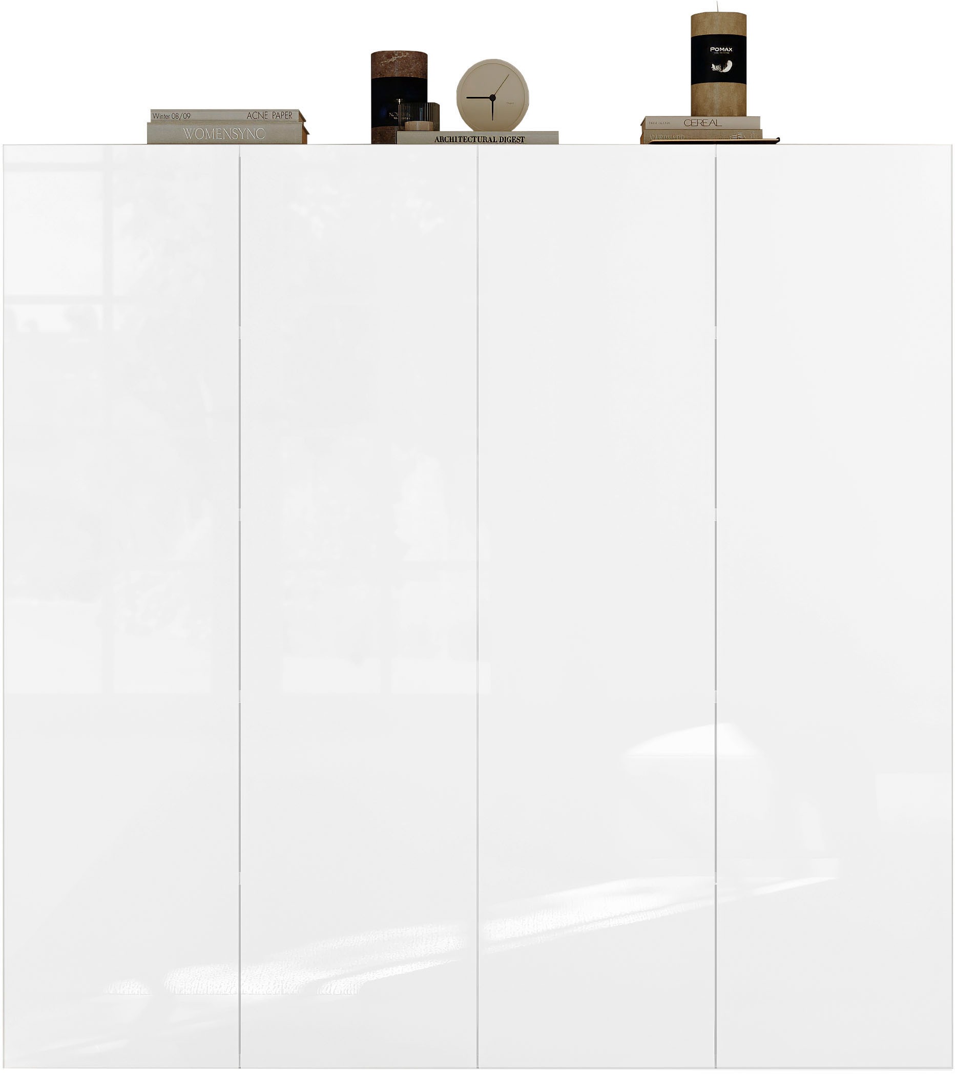 Image of GOODproduct Schuhschrank "SMILE Breite 124 cm, Höhe 114 cm, Schuhregal mit 5 Ebenen, 10 Fächer," Schuhkommode in Weiss Hochglanz Lack
