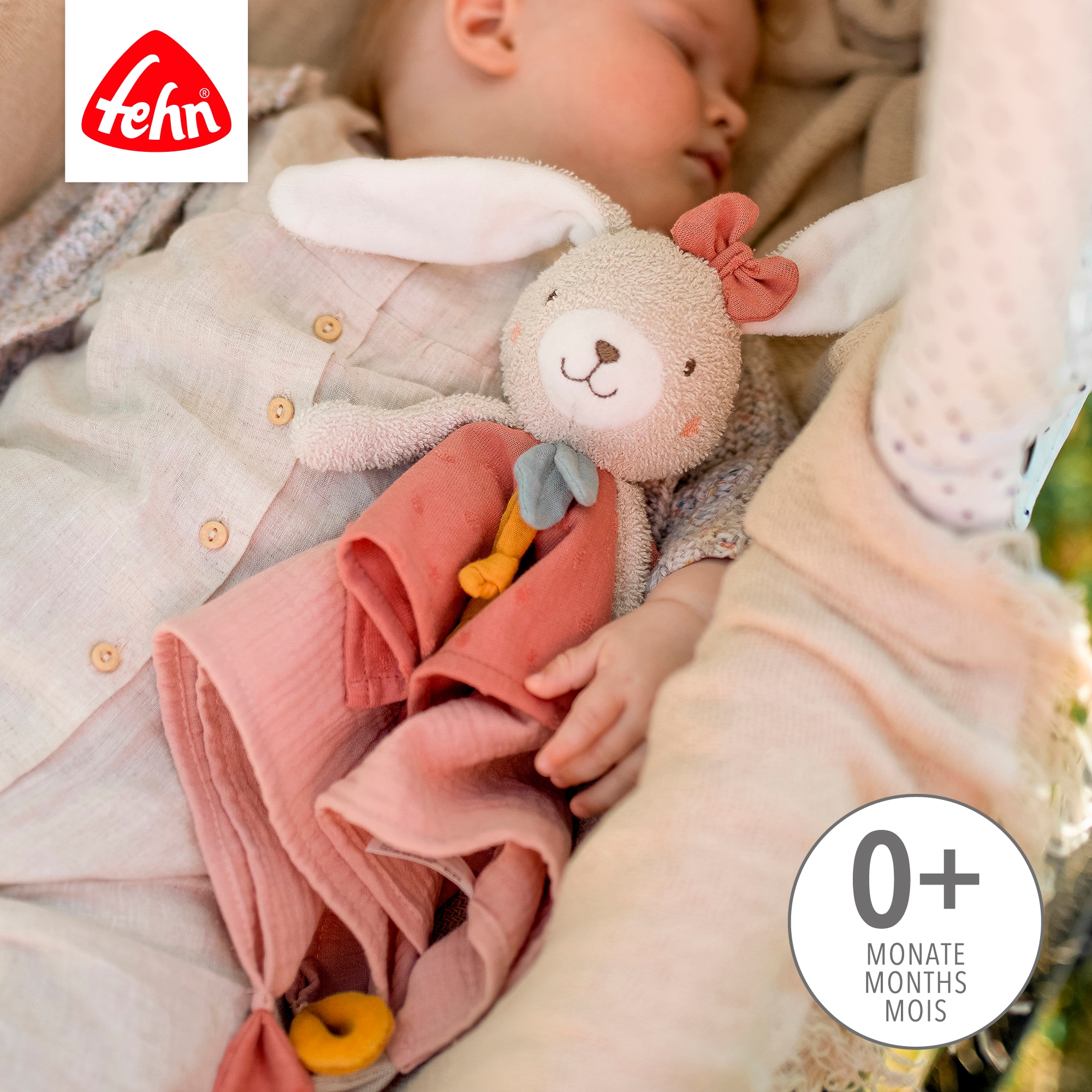 Fehn Doudou »Schmusetuch Hase« avec anneau de fixation pour tétine