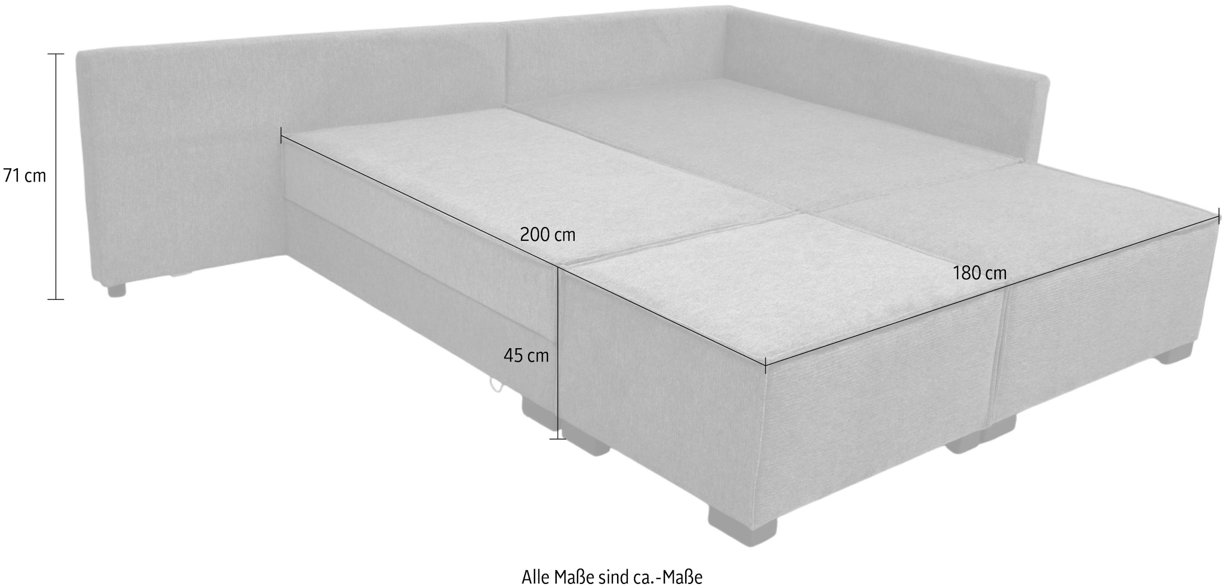 Home affaire Canapé d'angle »Night & Day L-Form, Breite 316 cm mit Dauer-Schlaffunktion« inkl. Bettfunktion, Bettkasten, Boxspringbett 180x200 cm