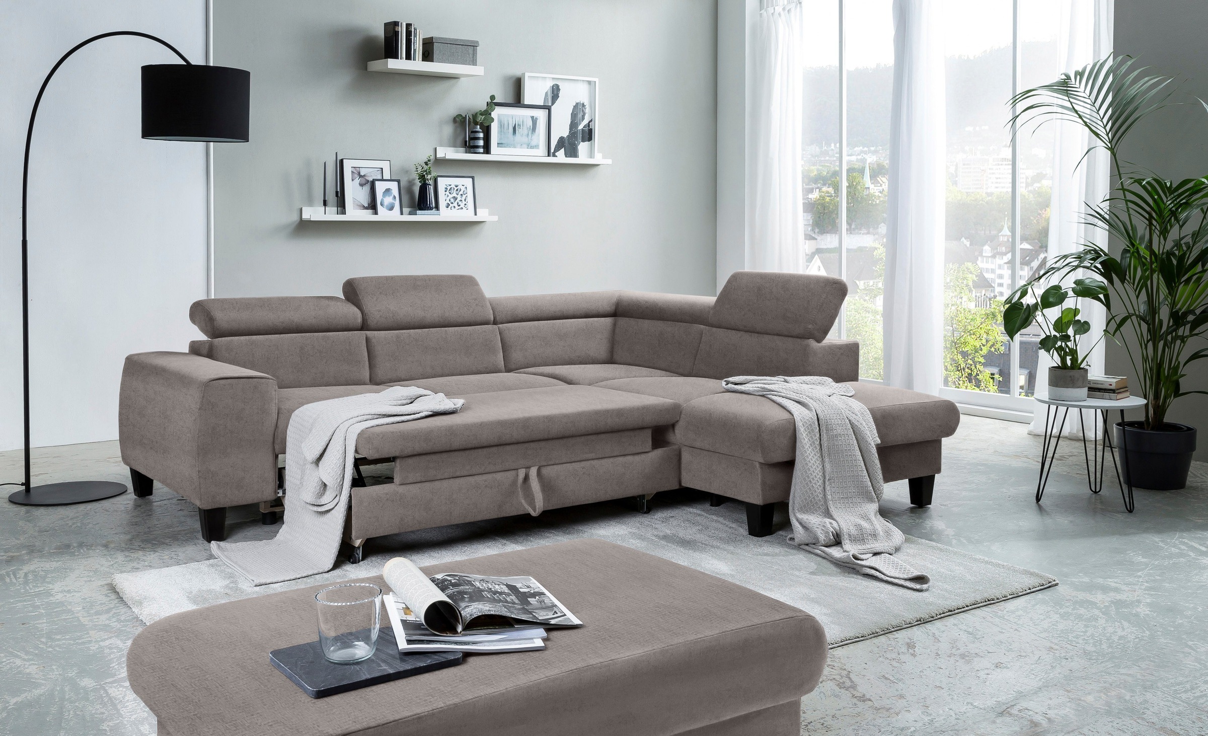 COTTA Polstergarnitur »Morven L-Form«, (Set), Set bestehend aus: Ecksofa mit Kopfteilverstellung & Hocker