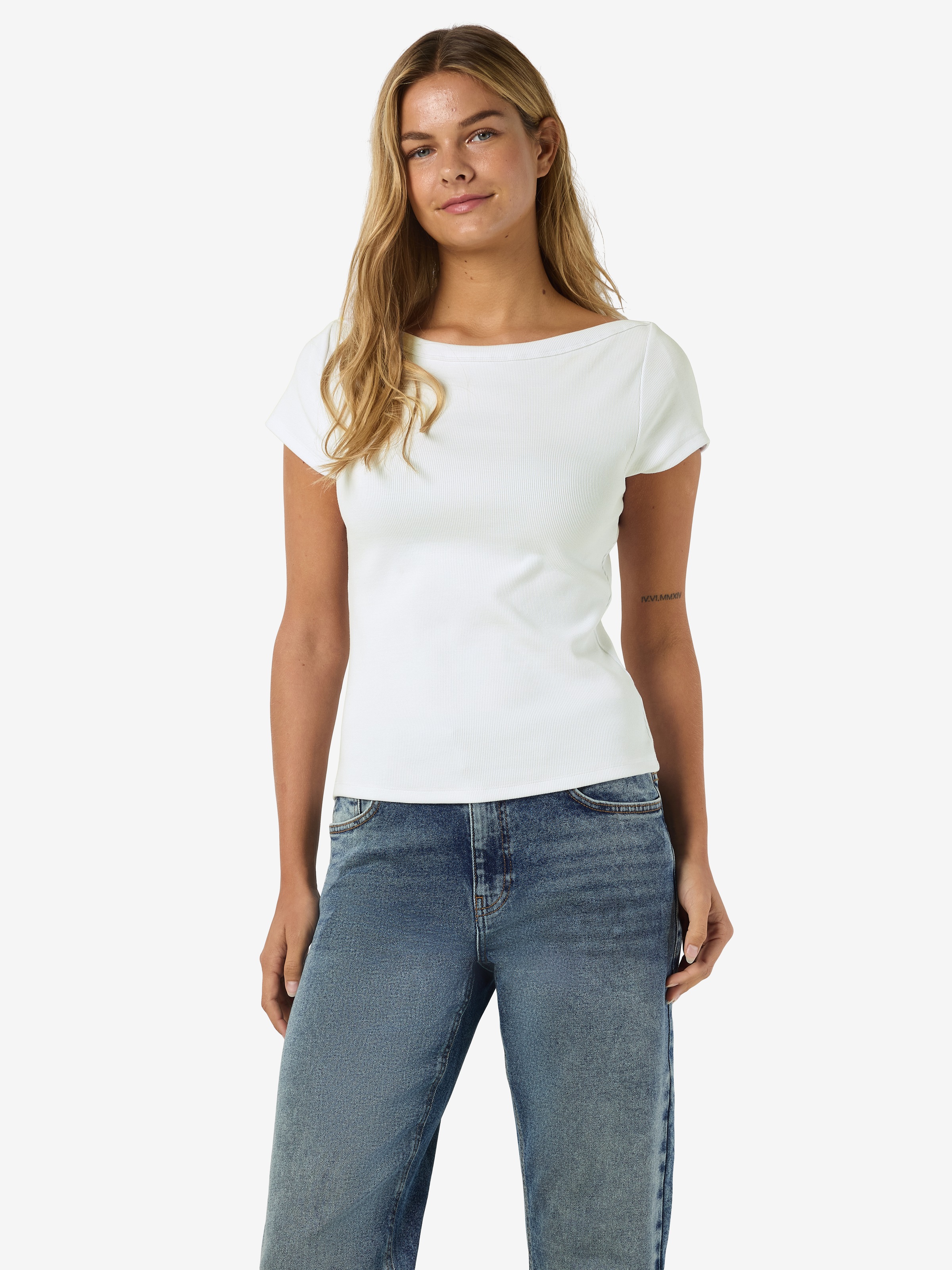 Image of Noisy may Kurzarmshirt "NMMAYA S/S BOATNECK TOP NOOS" Baumwollmischung, regular fit