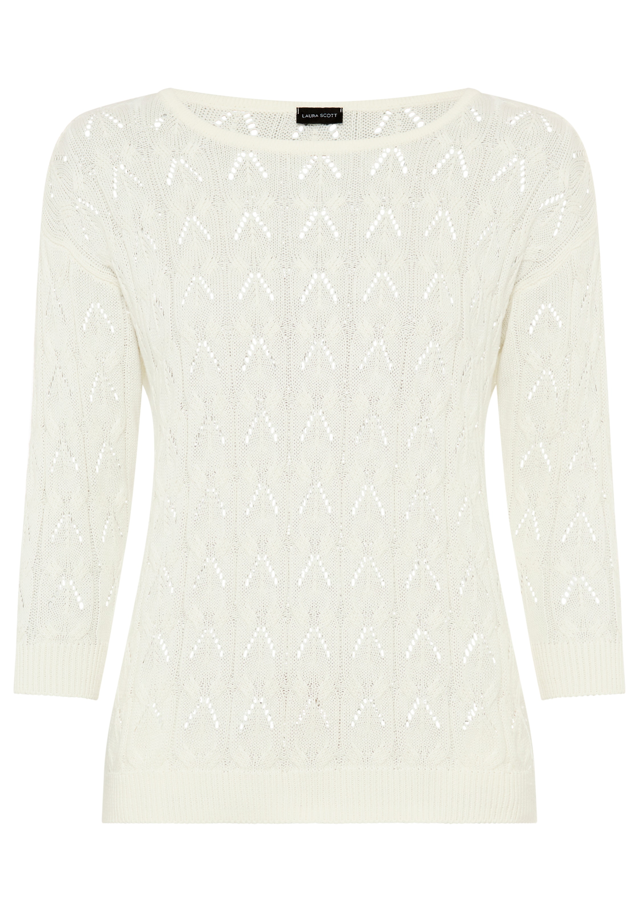 Laura Scott Pull ajouré mit femininen Lochmuster, 3/4 Ärmeln und U-Boot Ausschnitt