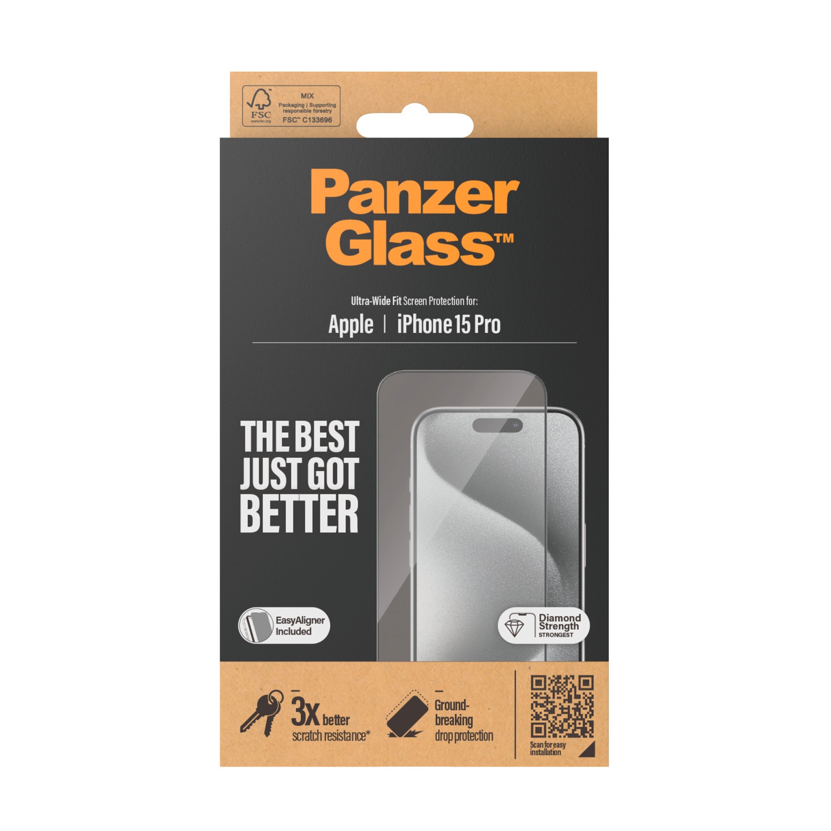 PanzerGlass Displayschutzglas »Screen Protector Glass«, für iPhone 15 Pro, Ultra Wide Fit