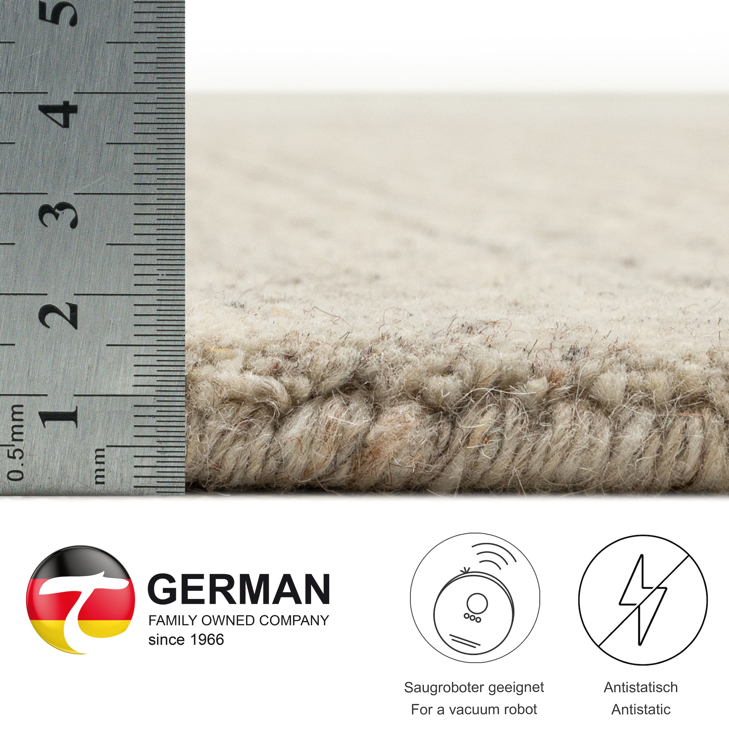 THEKO Wollteppich »Pure UNI« rechteckig 14 mm Höhe Handwebteppich, meliert, reine Wolle, handgewebt