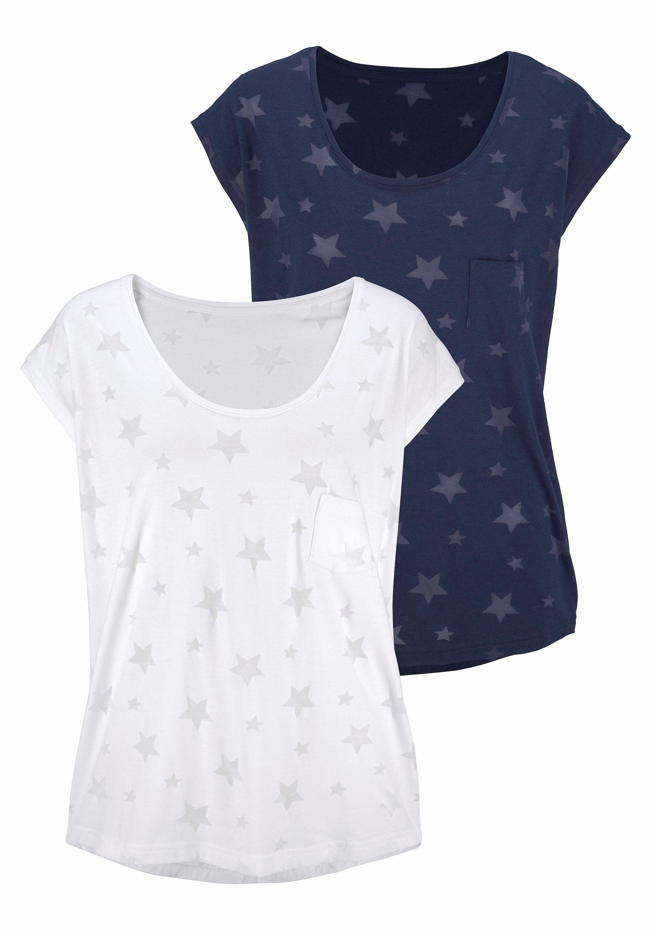 T-Shirt, (2er-Pack), Ausbrenner-Qualität mit leicht transparenten Sternen