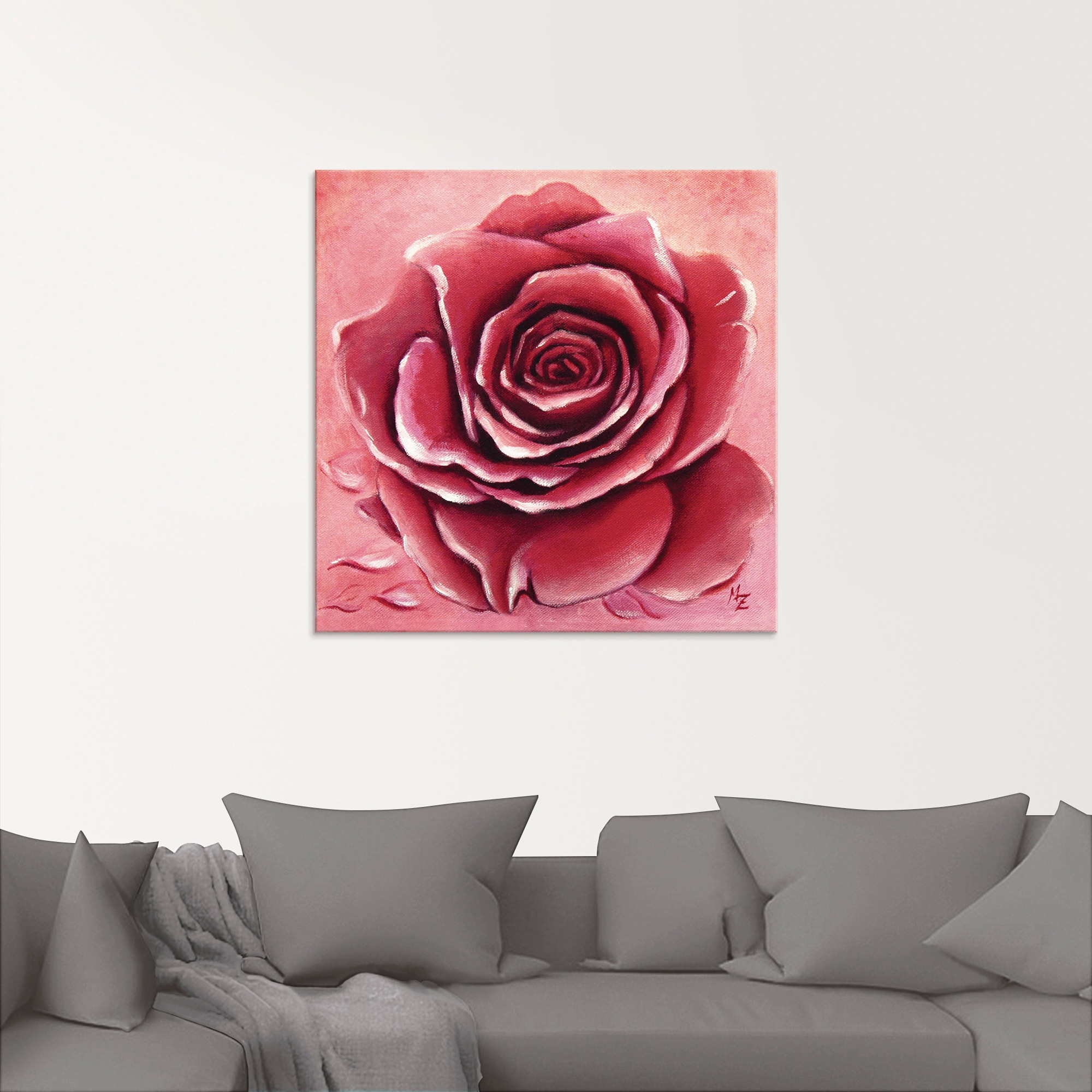 Artland Glasbild »Rote Rose handgemalt«, Blumen, (1 St.), in verschiedenen Grössen