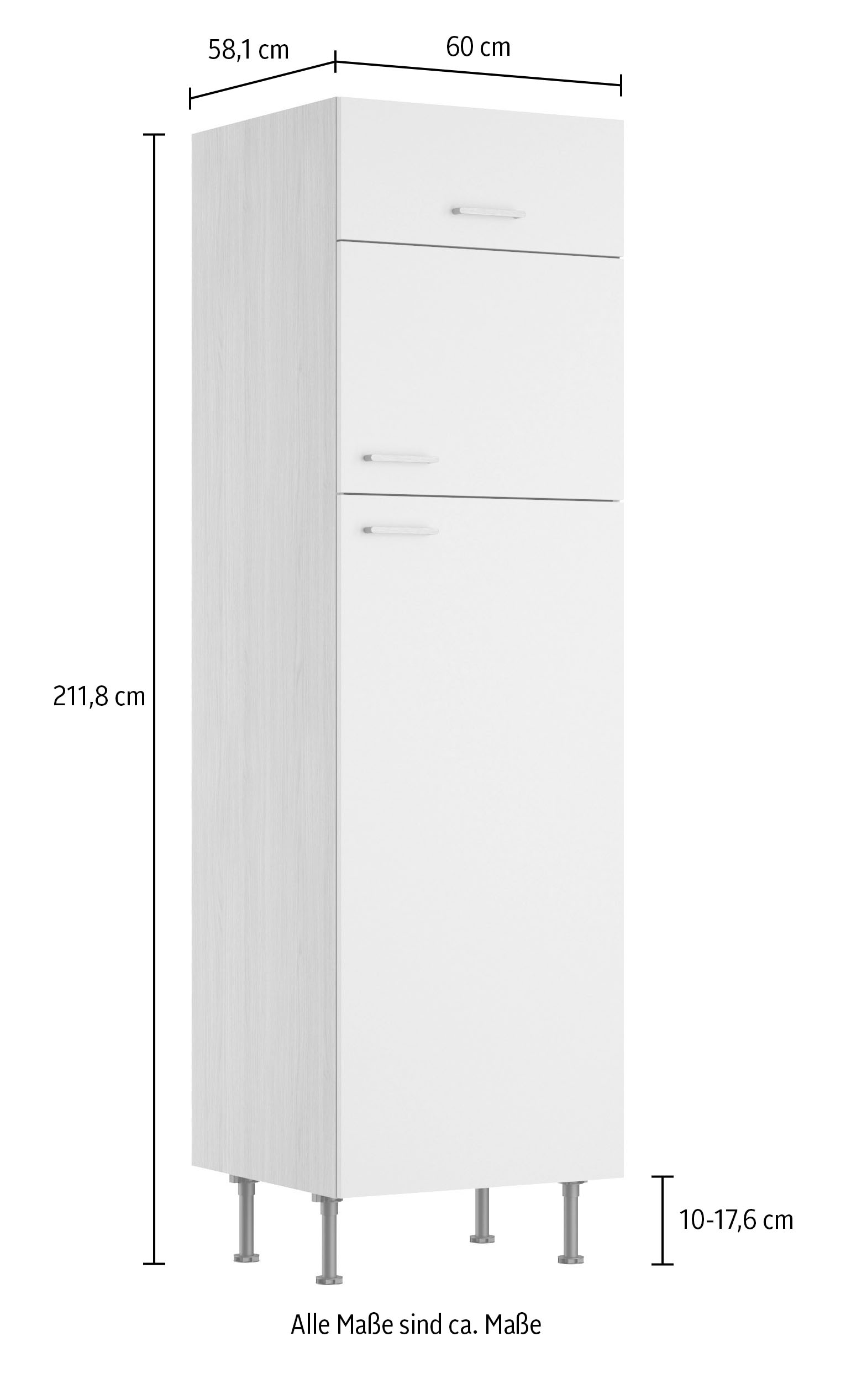 KOCHSTATION Armoire réfrigérée encastrable »KS-Lucy« Breite 60 cm, m. 2 Türen, 1 Klappe, Soft-Close, höhenverstellbare Füsse