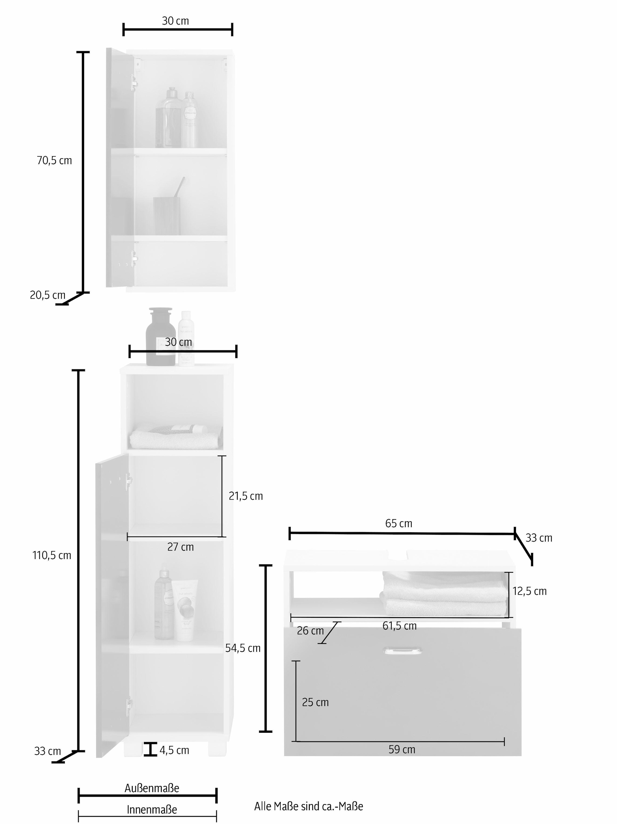 Schildmeyer Badmöbel-Set »Colli«, (Set, 3 St.), aus Hochschrank,  Waschbeckenunterschrank und Hängeschrank sans frais de livraison sur