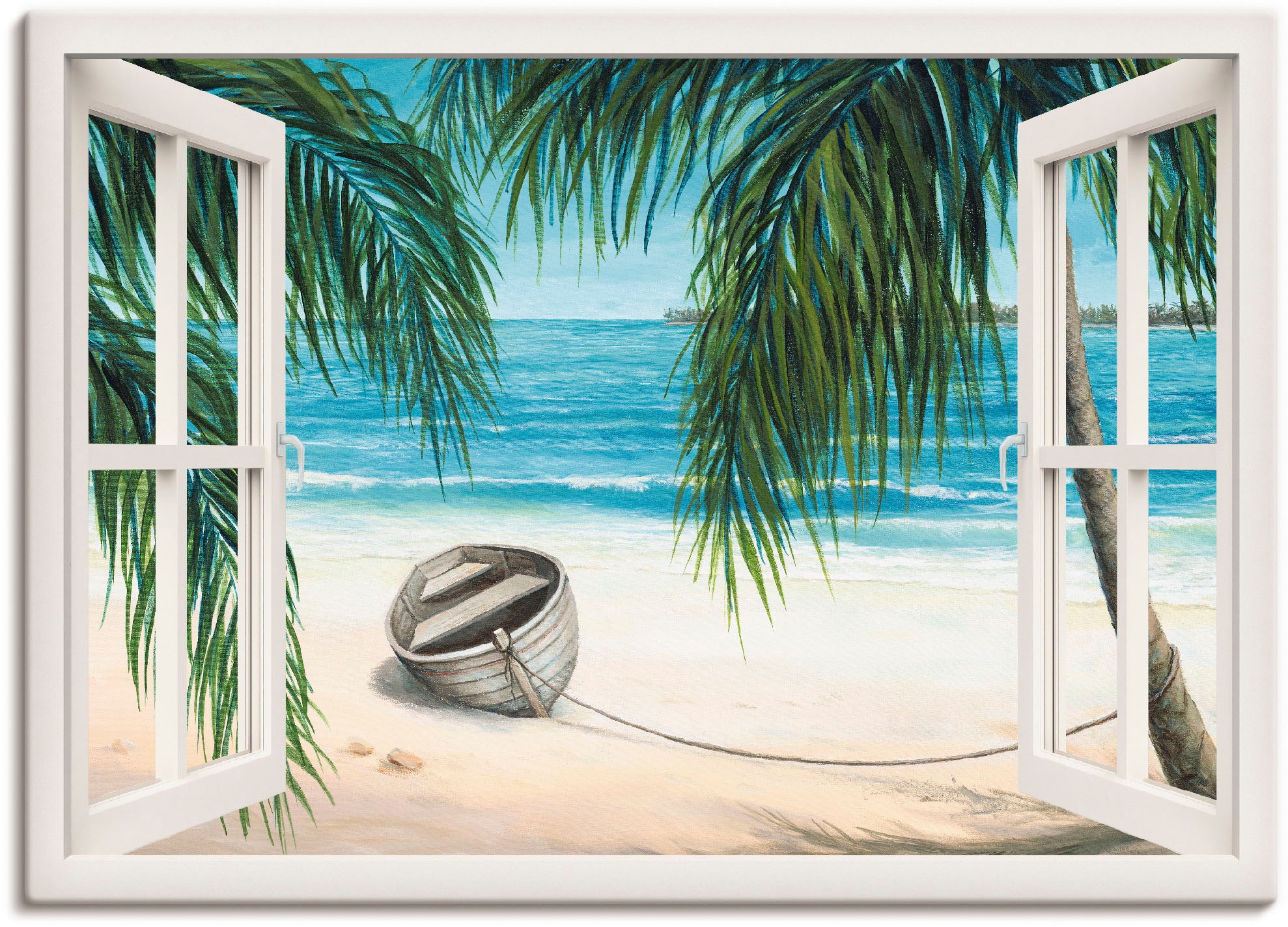 Image of Artland Leinwandbild "Fensterblick - Karibik" Fensterblick 1 Stk. tlg. auf Holzrahmen gespannt