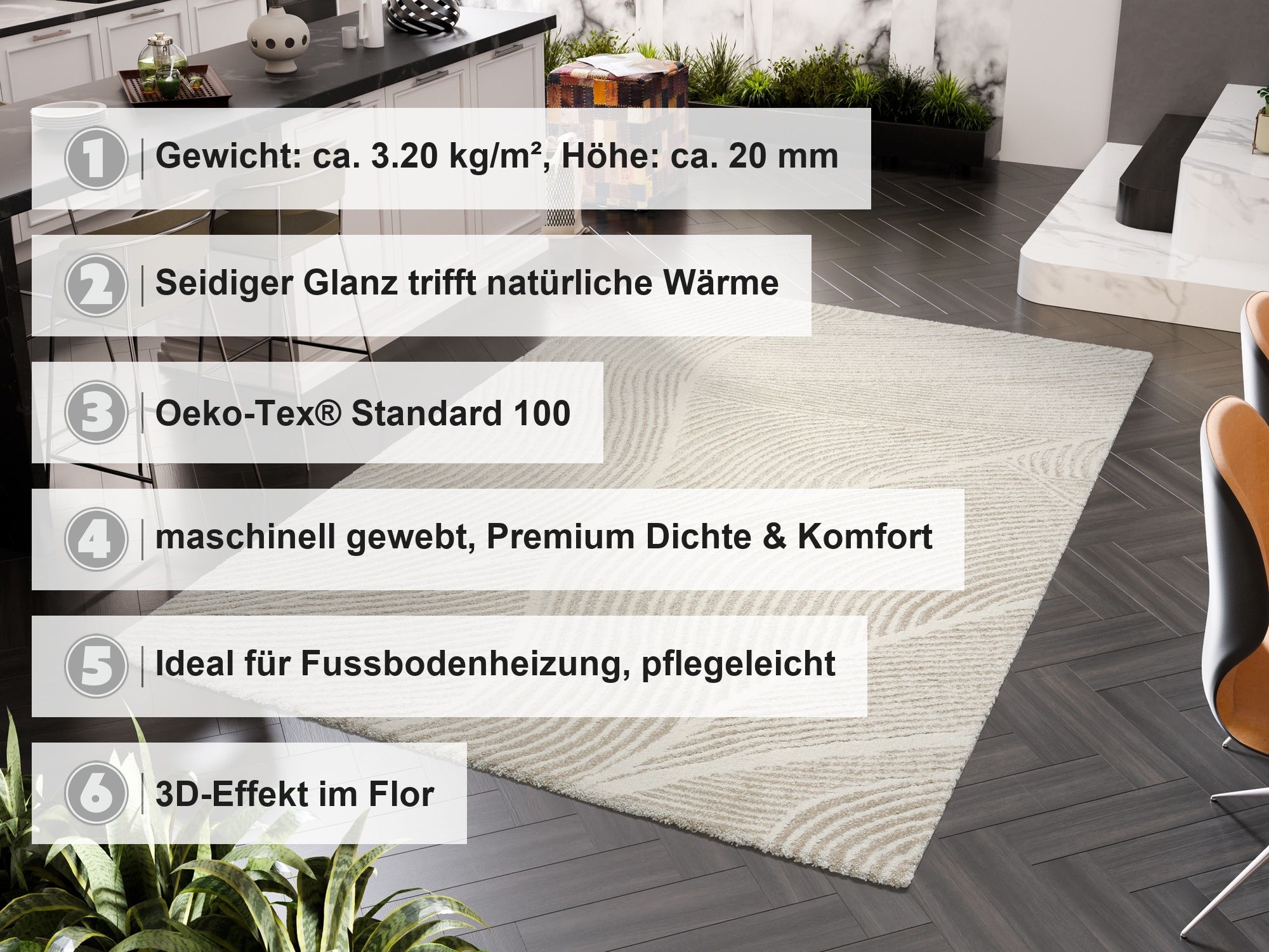 OCI DIE TEPPICHMARKE Teppich »LIV PATH, auch als Läufer und in Rund« rechteckig 20 mm Höhe hochwertiger Design Teppich, pflegeleicht, auch in quadratisch
