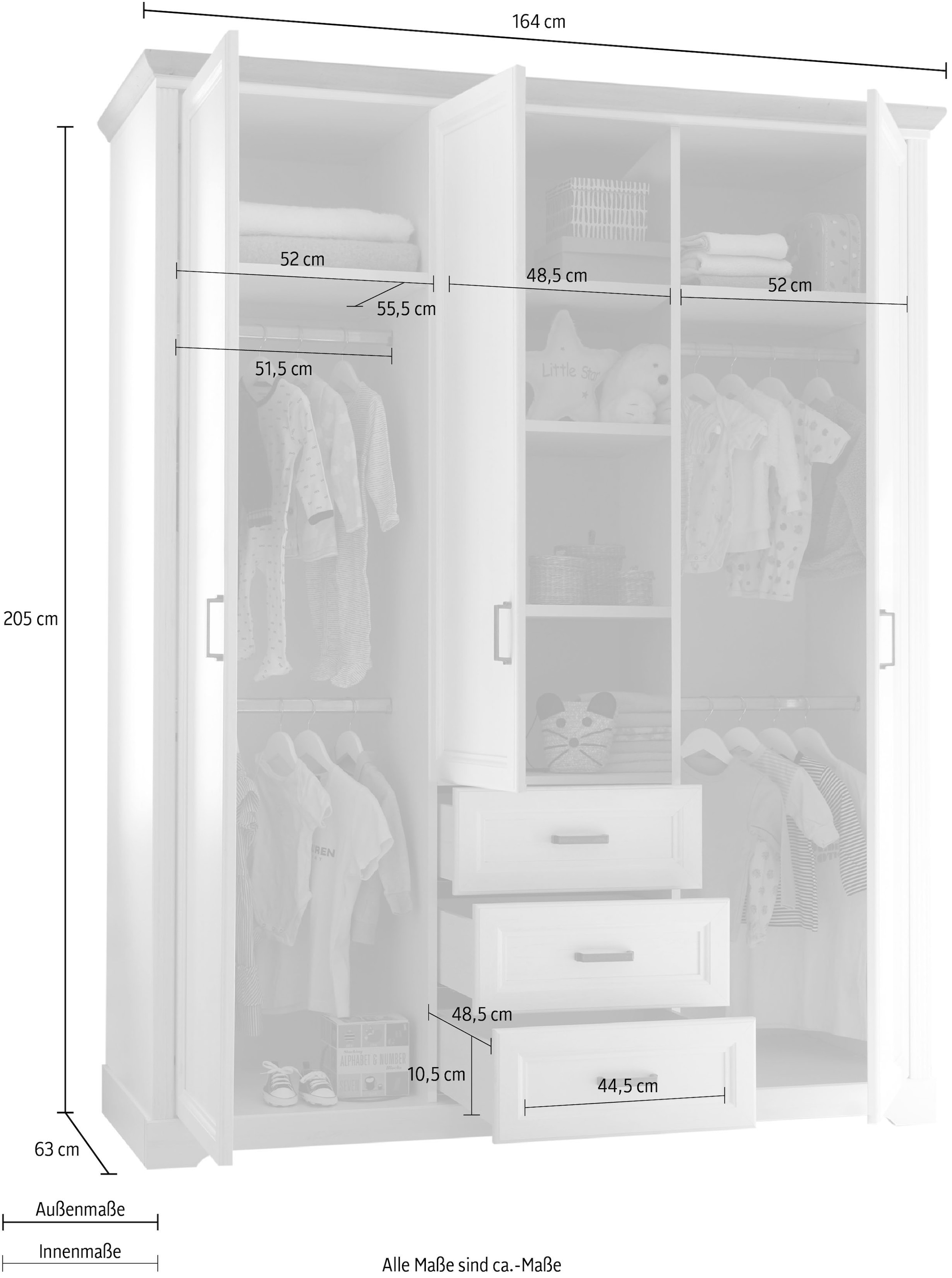 Begabino Drehtürenschrank »Jasmin Schrank, Kleiderschrank mit Drehtüren« im Landhausstil, Kranzleiste mit farblicher Absetzung