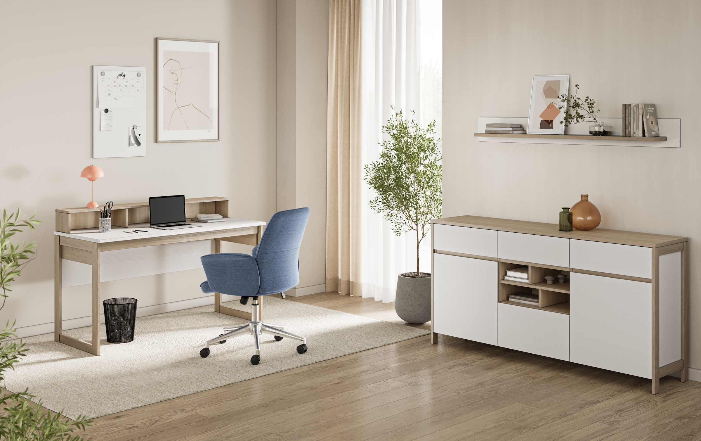 Image of Home affaire Büromöbel-Set "Stranda im Scandi-Style, Home Office, Büro in zwei Farben verfügbar" 3 Stk. tlg. enthält Schreibtisch, Sideboard und Wandboard