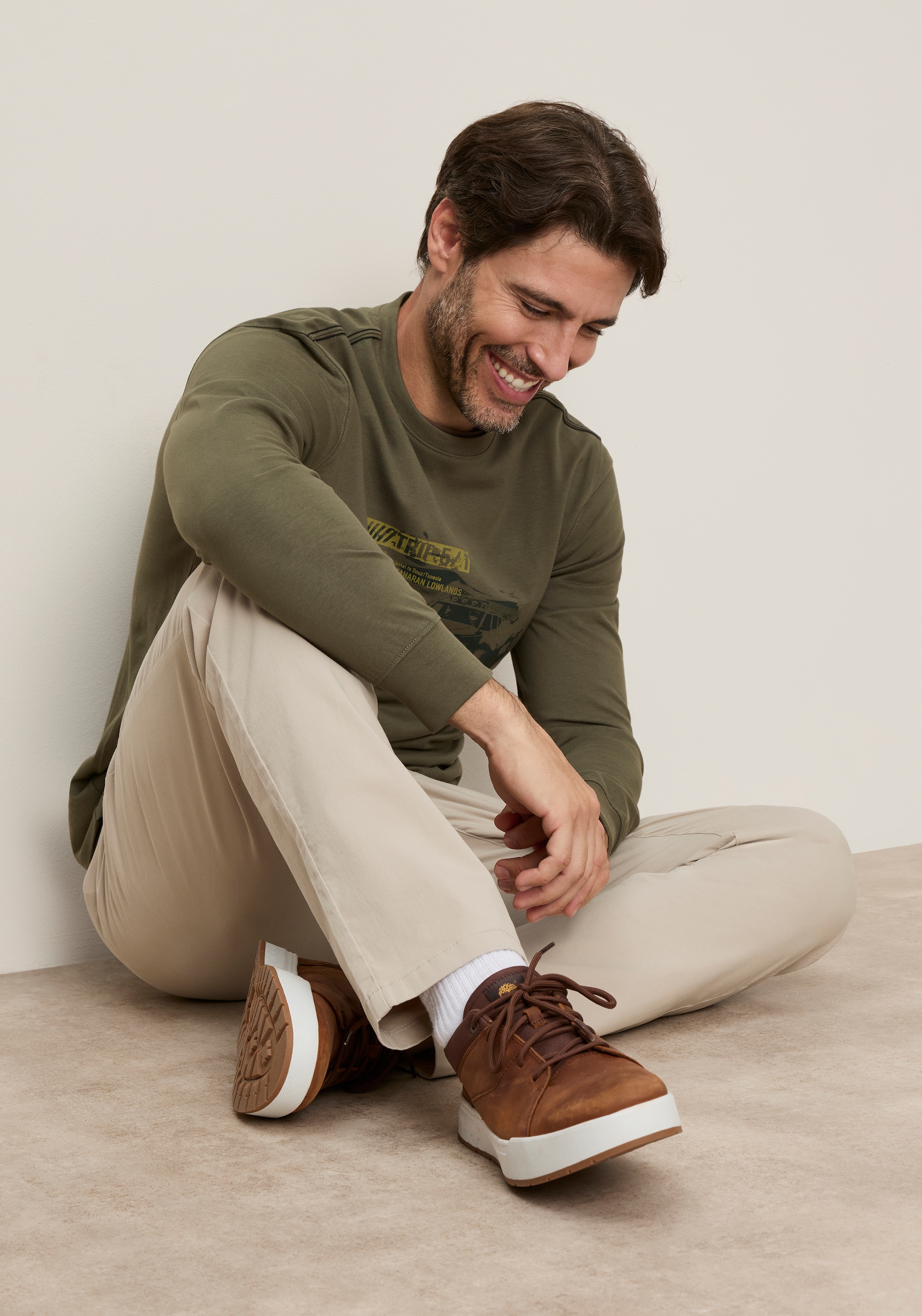 Man's World Rundhalsshirt normale Passform, mit Langarm, mit Print, für Alltag und Freizeit