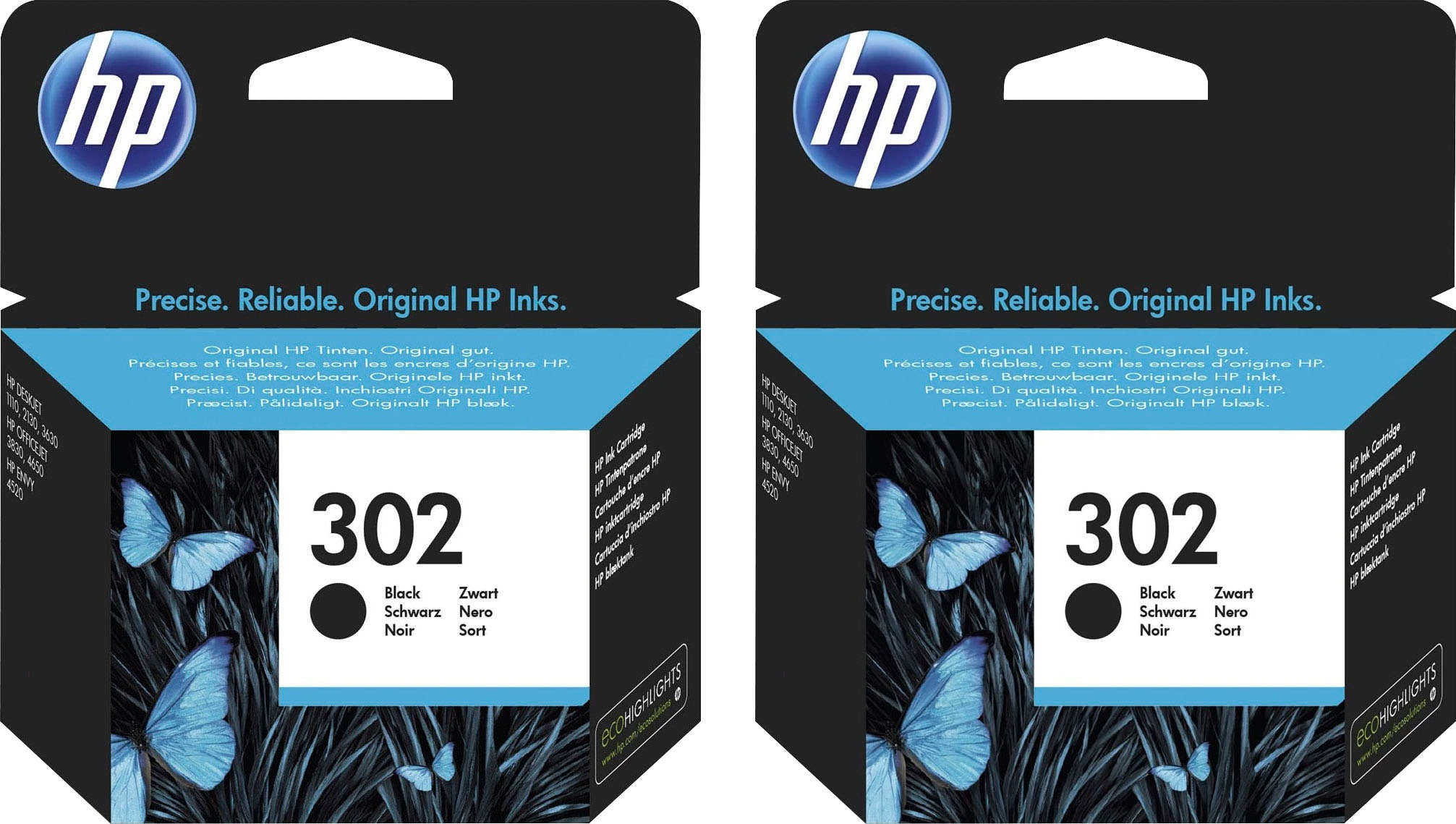 Image of HP Tintenpatrone "HP original Druckerpatrone 302 Black, Doppelpack" original Druckerpatrone 302 schwarz