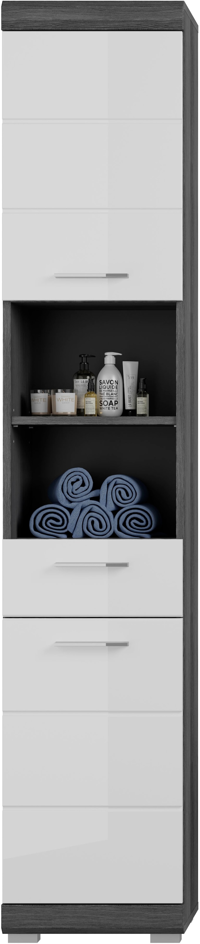 welltime Armoire haute »SIENA, Breite 37cm, 2 Tür, 1 Schubkasten, 2 offene Fächer, MDF-Front« TOPSELLER!, 1 cuis tlg. in verschiedenen Farben erhältlich, Badmöbel, Badschrank, Schrank, Bad