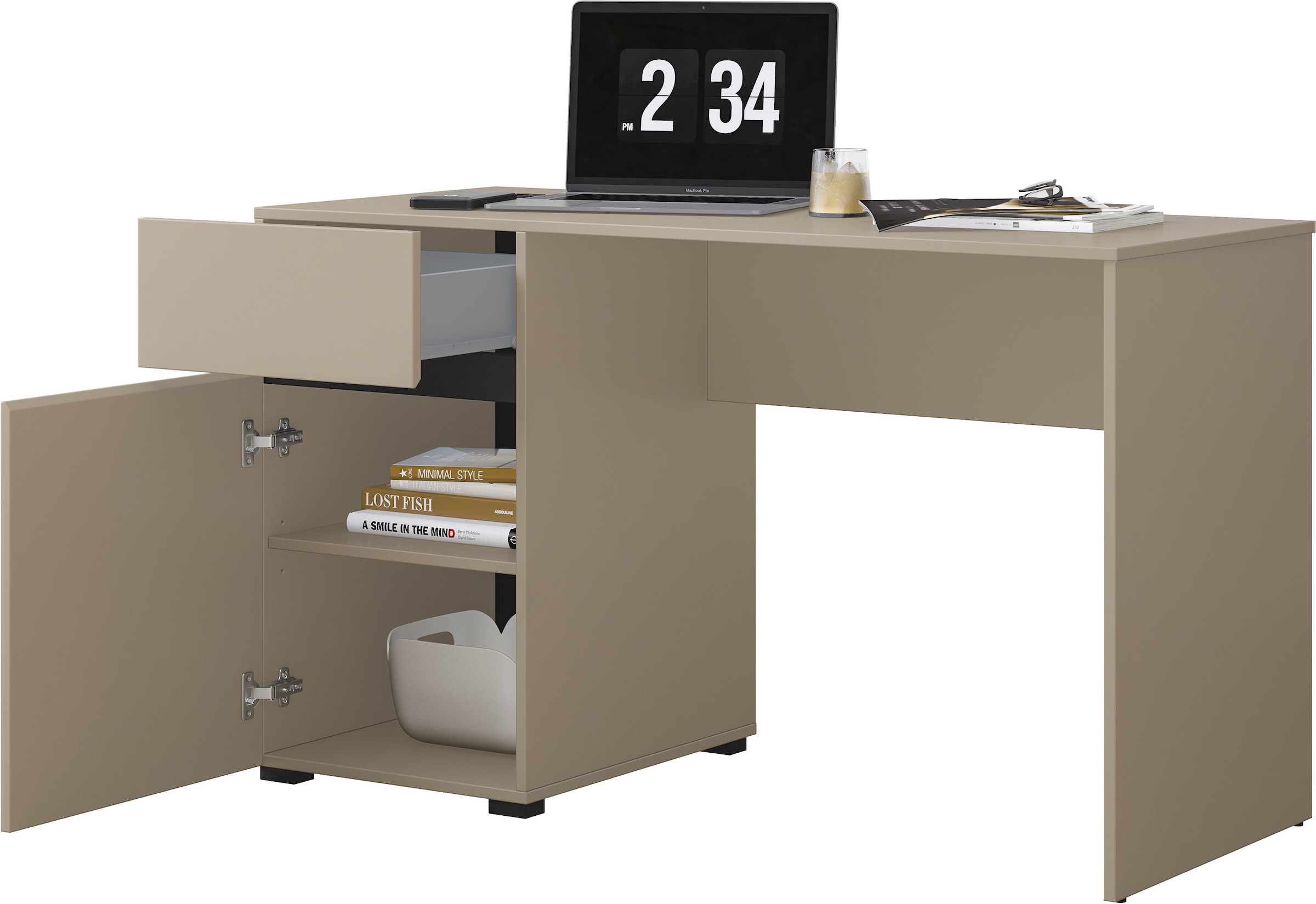 GOODproduct Schreibtisch »Cross, Breite 130 cm, praktischer Computertisch« Bürotisch mit 1 Schublade und Tür, Tischplatte mit Kabeldurchführung