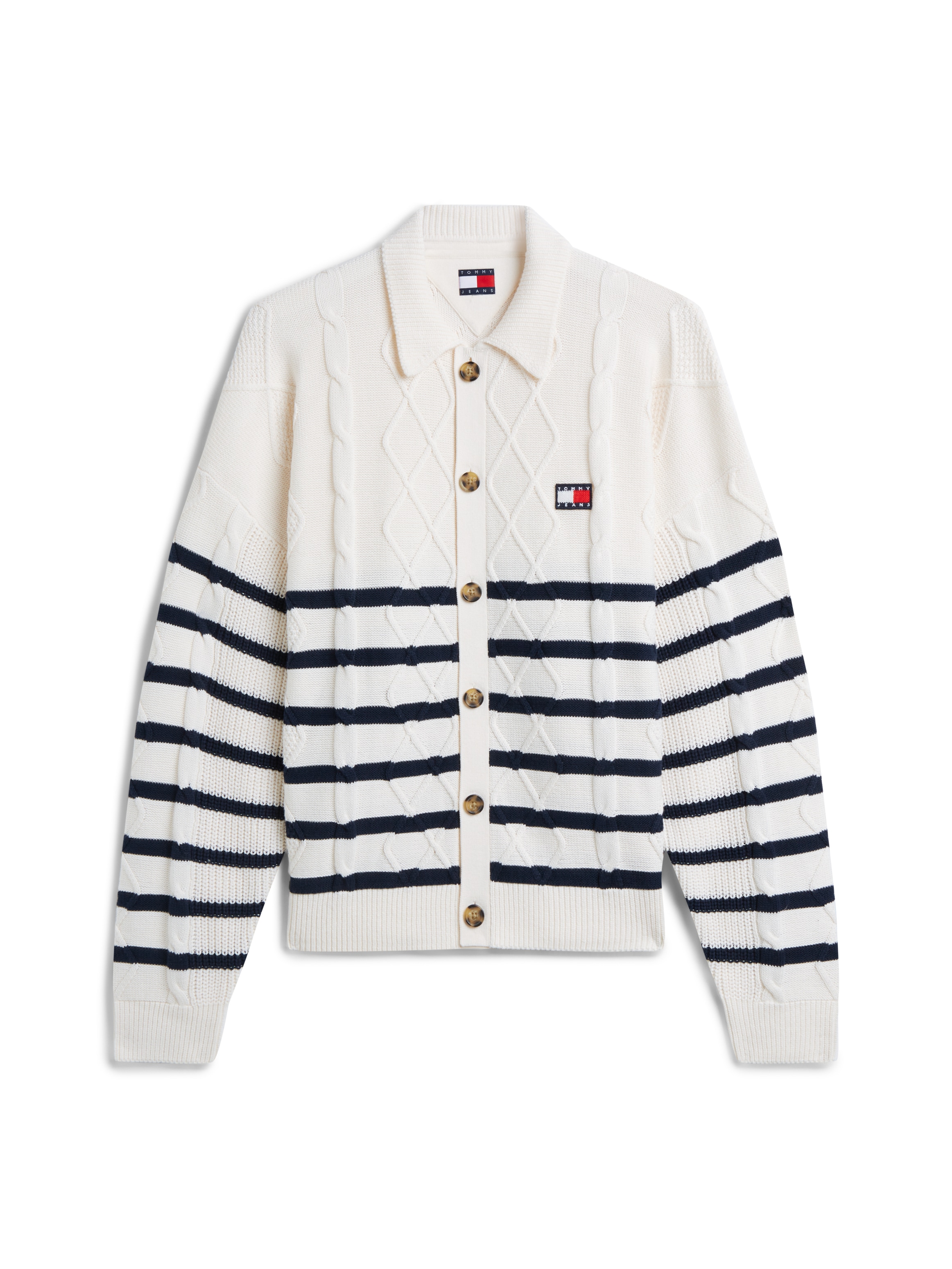 Tommy Jeans Cardigan »RELAXED STRIPE CABLE BUTTONUP« Relaxed fit mit Zopfstrickmuster