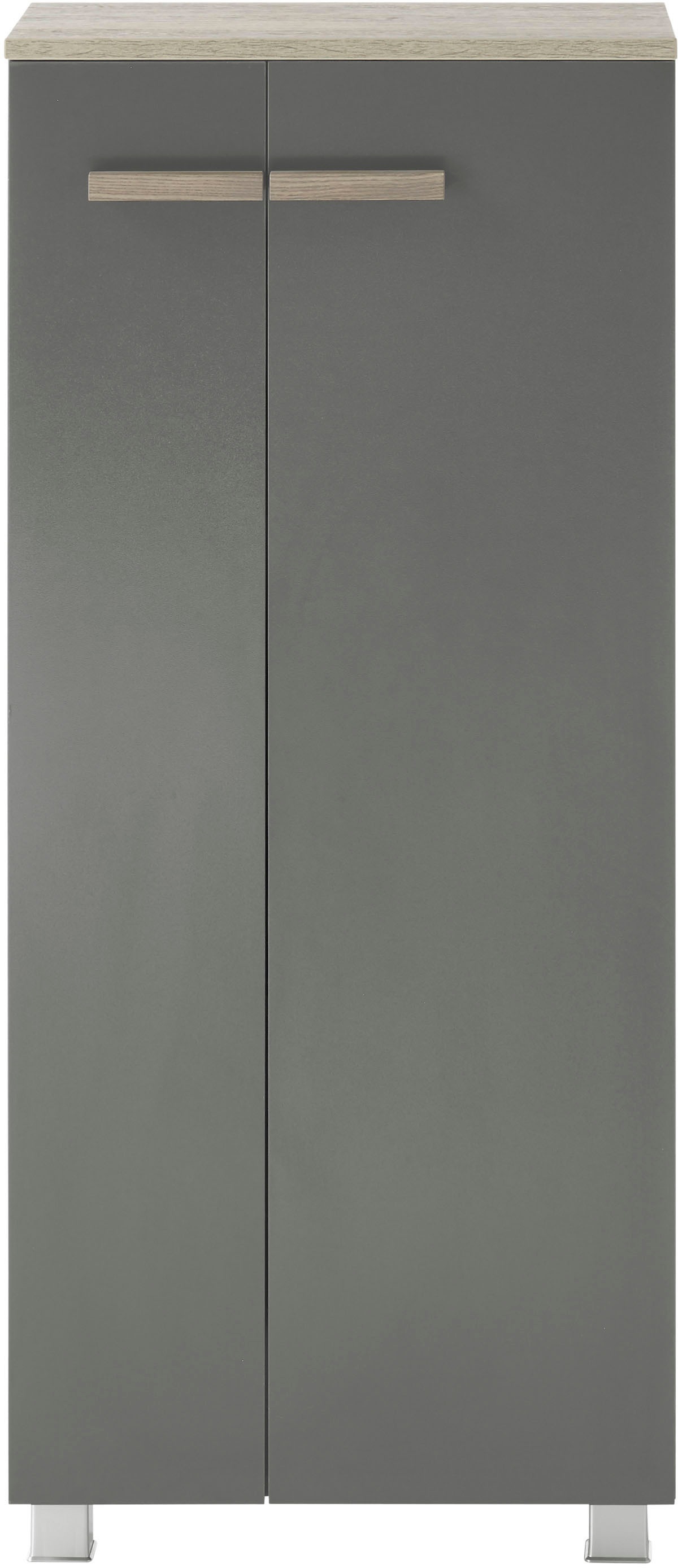 Places of Style Midischrank »SOLiD, Badschrank im modernen Design, Schrank mit Holzgriffen«, in zwei Farben verfügbar, mit Stauraum, stehend o. hängend montierbar