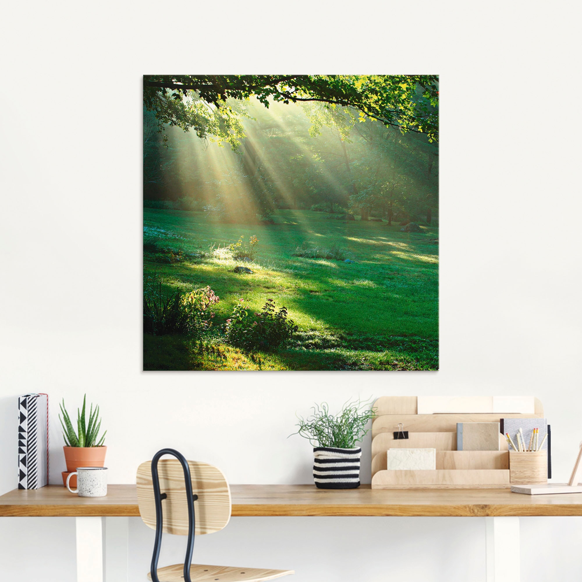 Artland Glasbild »Lichtkegel«, Wald, (1 St.), in verschiedenen Grössen
