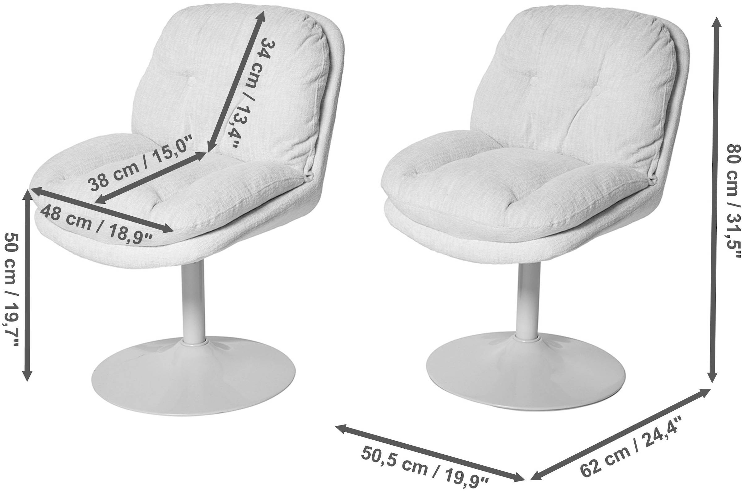 Jahnke Chaise à coque »KISS TWIST DUO« () lot de 2, pivotant, rembourré, structure métallique, L:50,5xP:62xH:80 cm