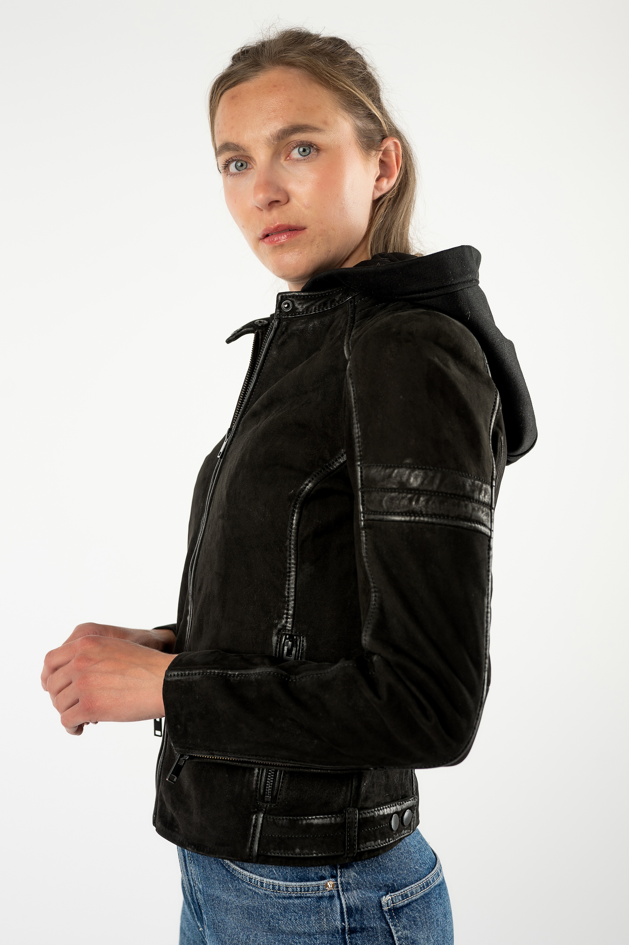 Mauritius Lederjacke »MWShary SF« mit Kapuze mit abnehmbarer Kapuze, Slim Fit
