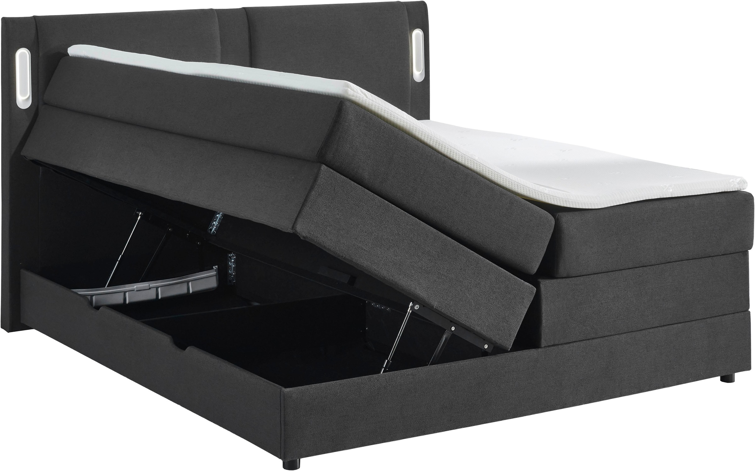 INOSIGN Boxbett »Elverta inkl. Bettkasten und LED-Beleuchtung«, erhältlich in der Breite 180x200cm, Kopfteil in Kissenoptik
