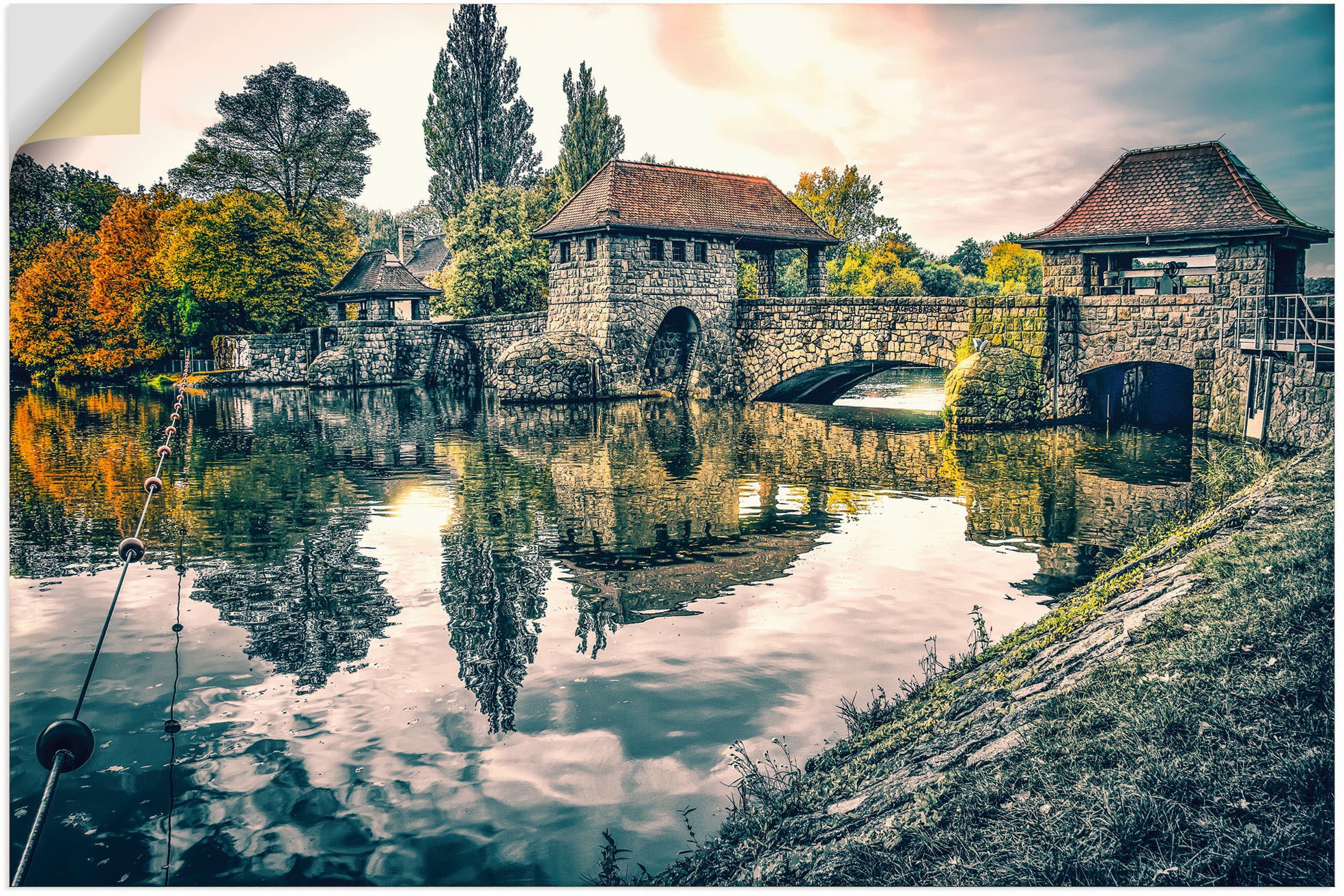Image of Artland Wandbild »Wehr. Palmengartenwehr Leipzig im Herbst«, Gebäude, (1 St.), in vielen Grössen & Produktarten - Alubild / Outdoorbild für den Aussenbereich, Leinwandbild, Poster, Wandaufkleber / Wandtattoo auch für Badezimmer geeignet bei Ackermann Vers