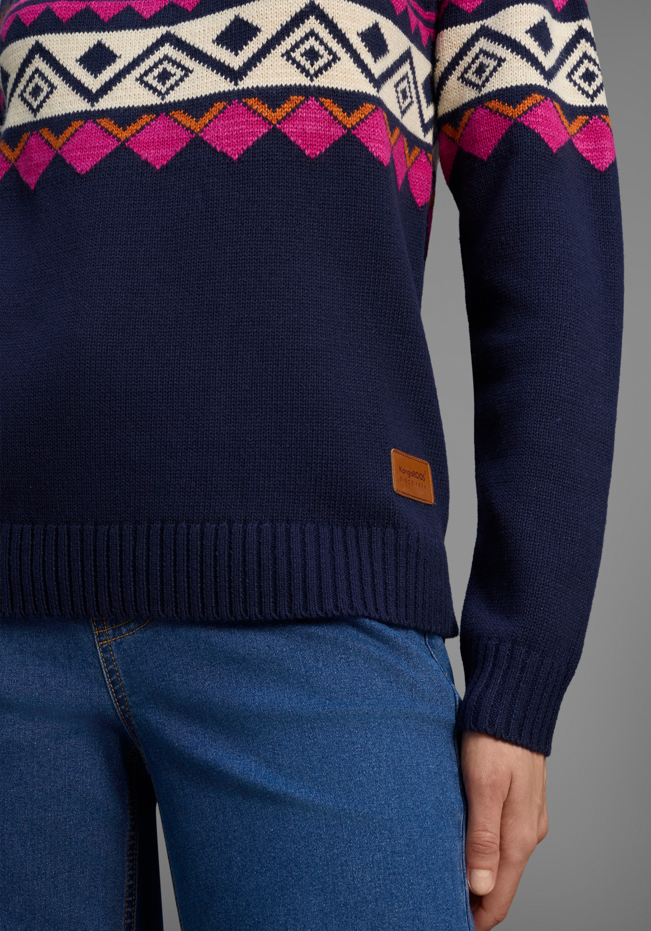 KangaROOS Norwegerpullover mit schönem Muster und hohem Rippkragen