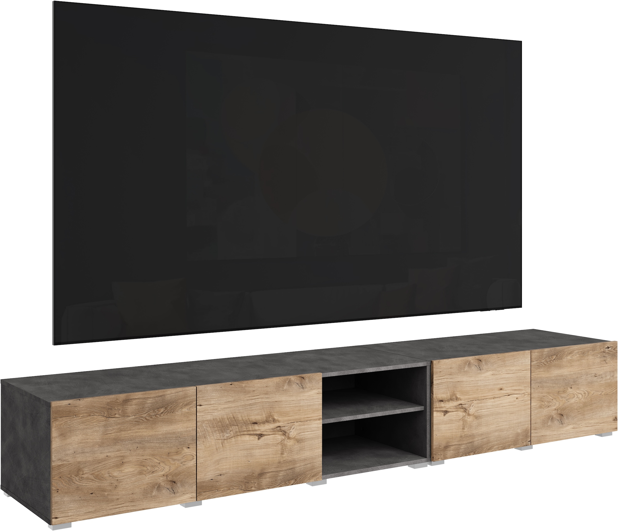 GOODproduct Lowboard »Denver 250 cm für bis zu 98-Zoll TVs - Weltmeisterschaft im XXL Format« Wahlweise mit oder ohne offenes Fach in der Mitte