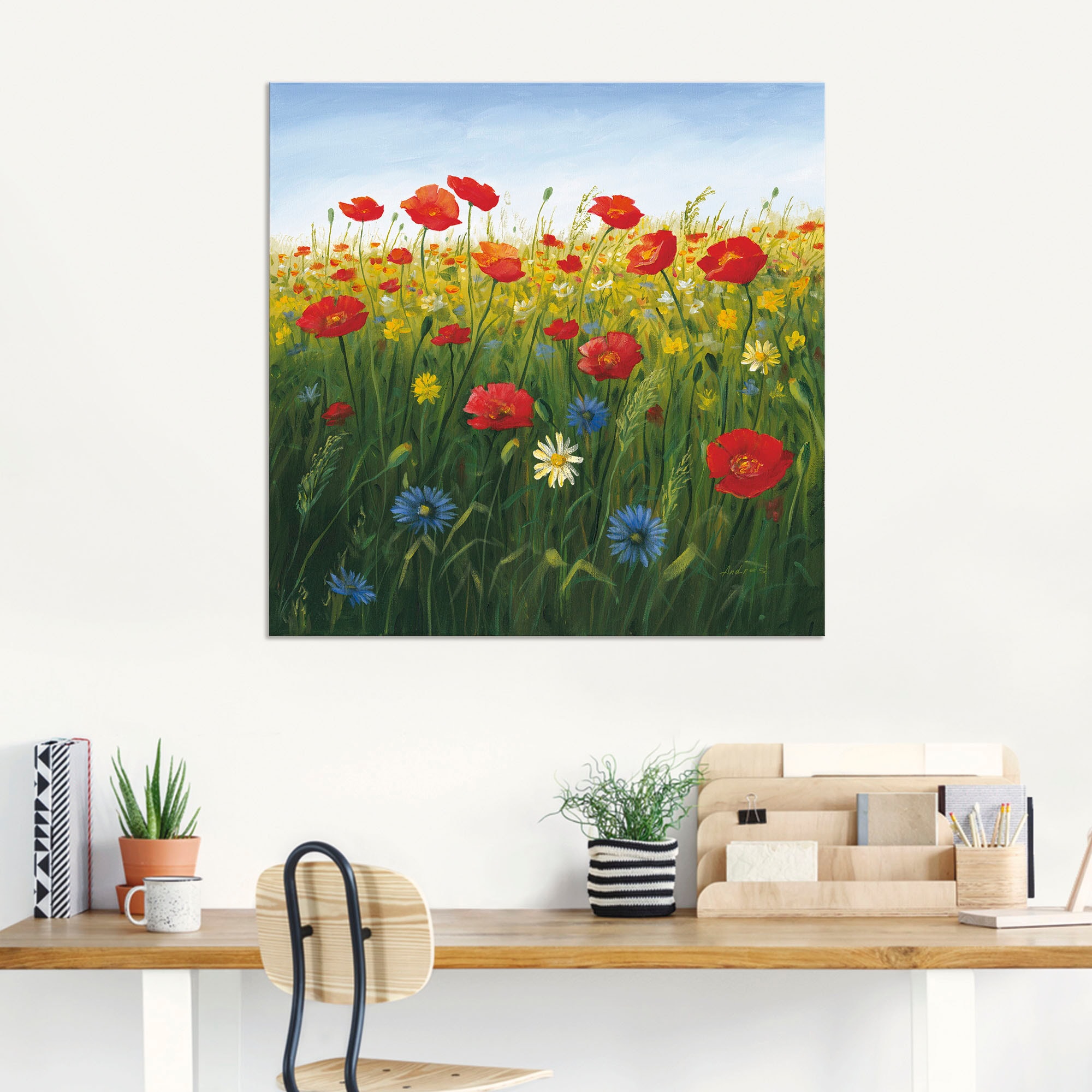 Artland Wandbild »Mohnblumen Landschaft I« Blumenwiese 1 Stk. tlg. als Alubild, Leinwandbild in verschied. Grössen