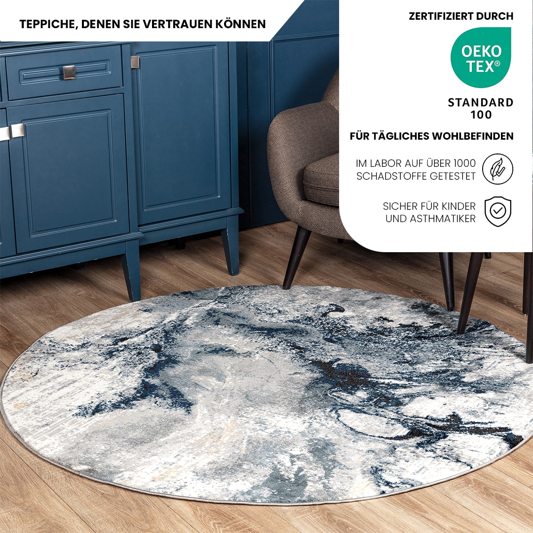 Livabliss Teppich »NEW YORK« rund 10 mm Höhe Moderner Designerteppich in Marmor Optik, Kurzflor Wohnzimmerteppich