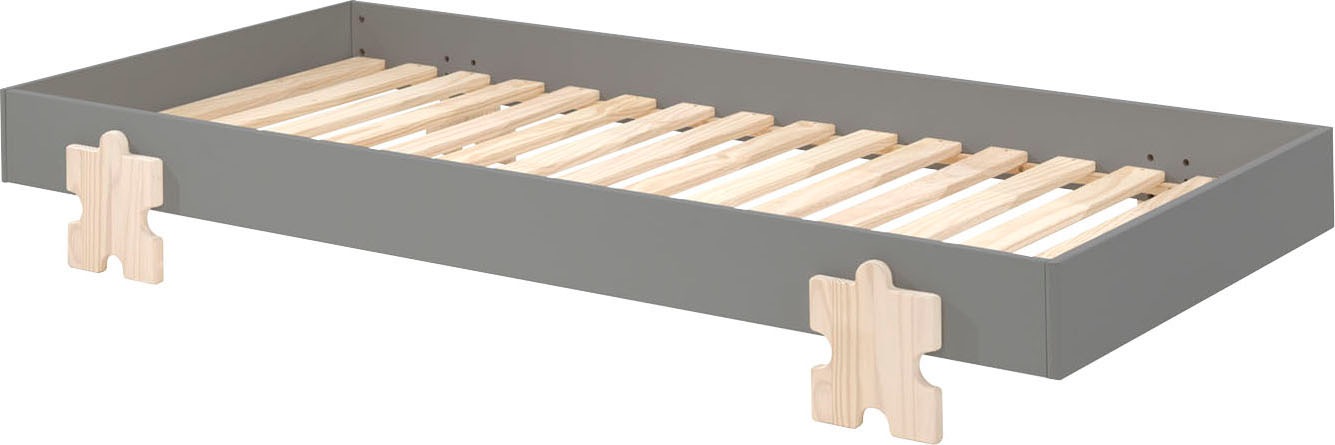Lit 90x200 cm pin massif gris et bois clair Valentino