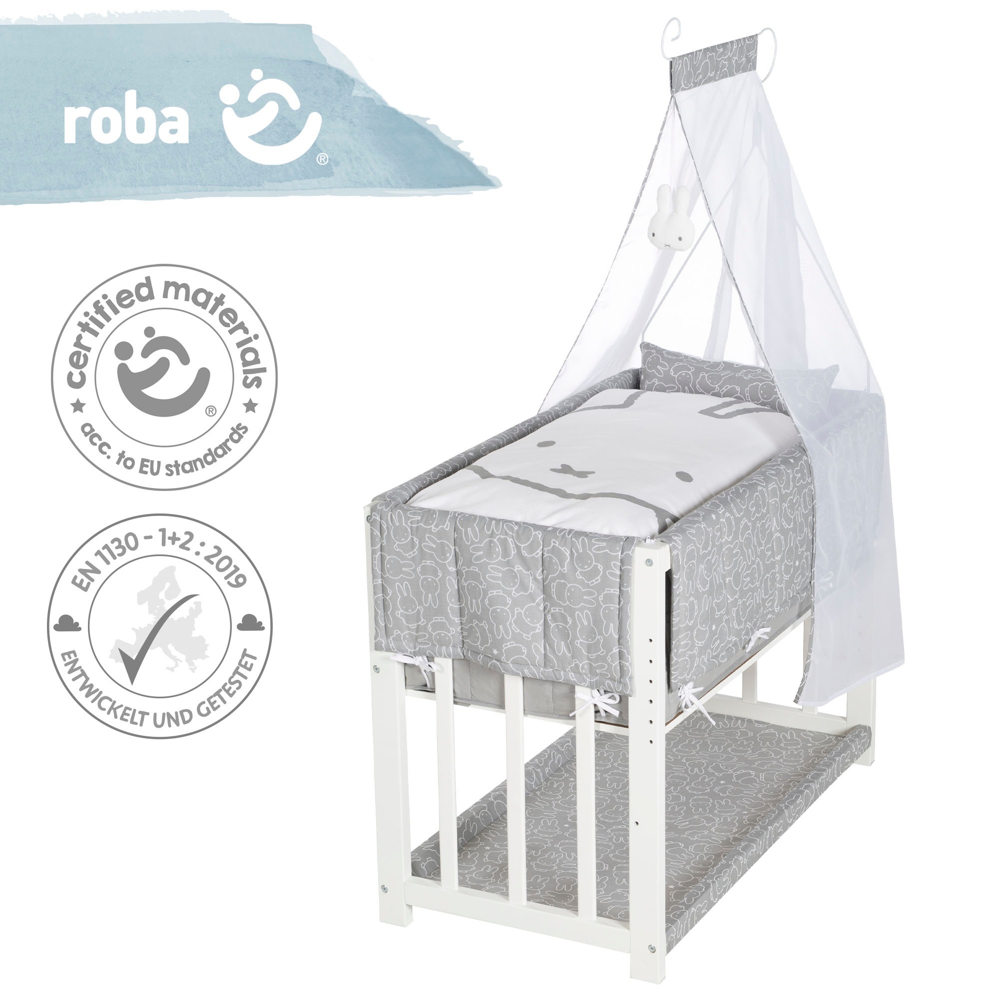 roba® Stubenbett »3in1, Miffy, weiss«, zu Elternbett oder Bank umbaubar, Liegefläche höhenverstellbar