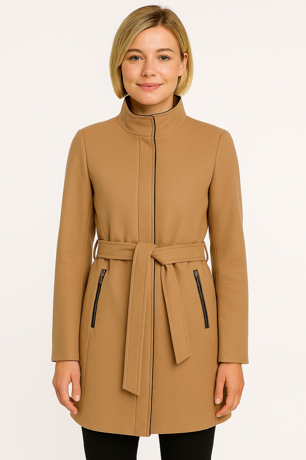 Image of Vero Moda Kurzmantel "VMBLASSJESSY AW WOOL JACKET GA LCS" mit Wollanteil und Lederimitat Details