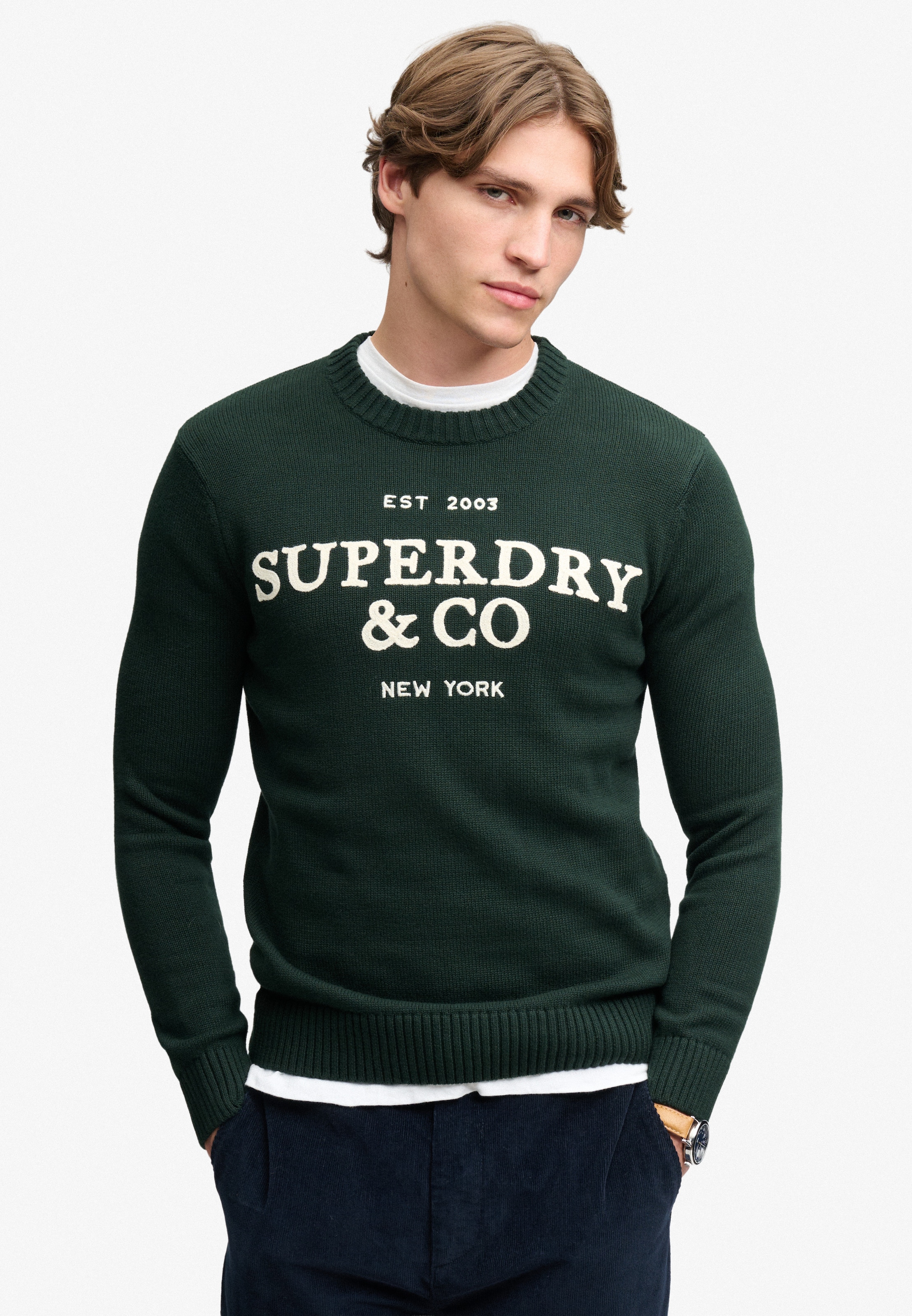 Image of Superdry Rundhalspullover "APPLIQUE GRAPHIC JUMPER" Baumwolle, slim fit