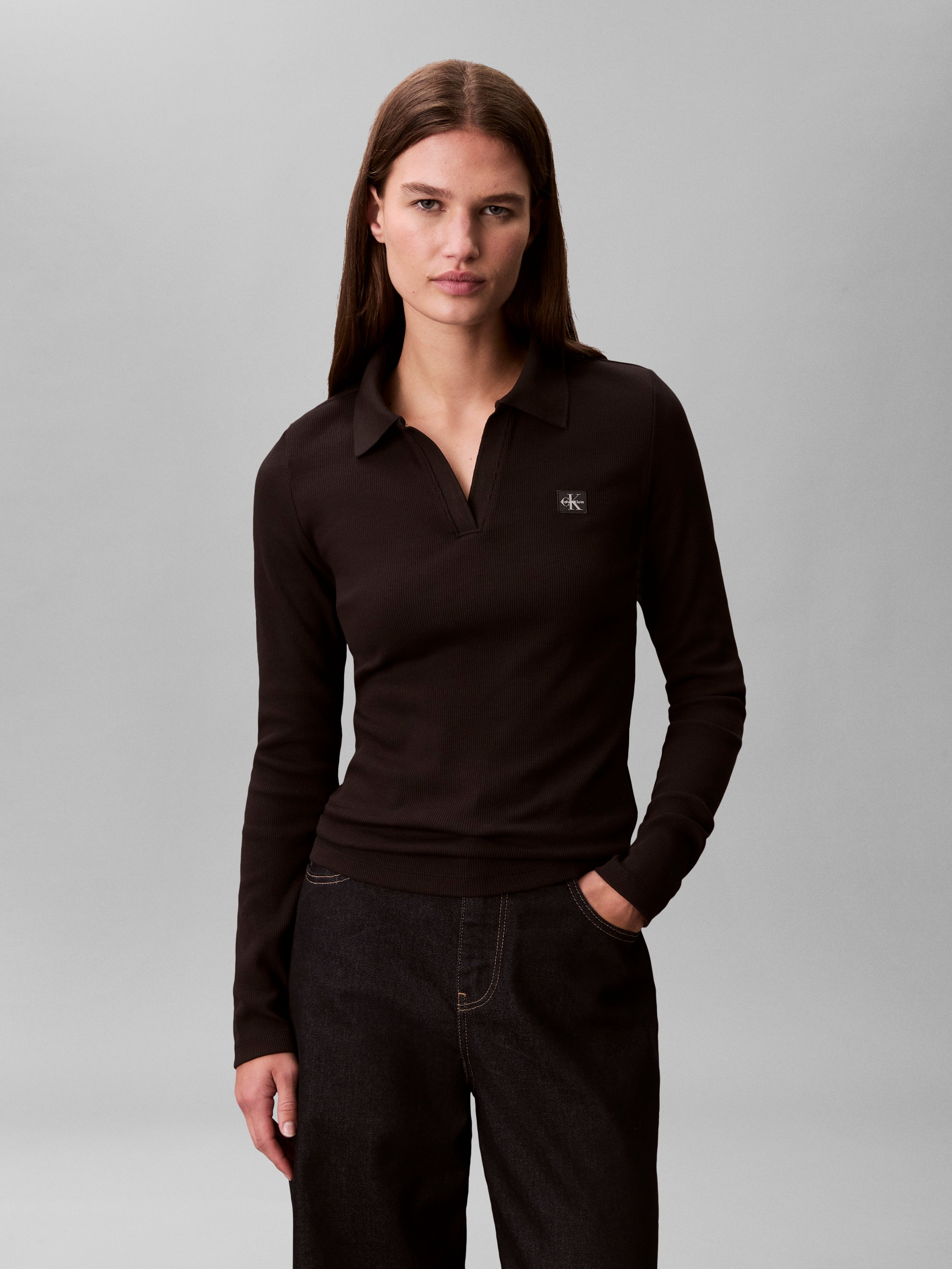 Image of Calvin Klein Jeans Langarmbluse Figurbetonte Passform mit V-Ausschnitt