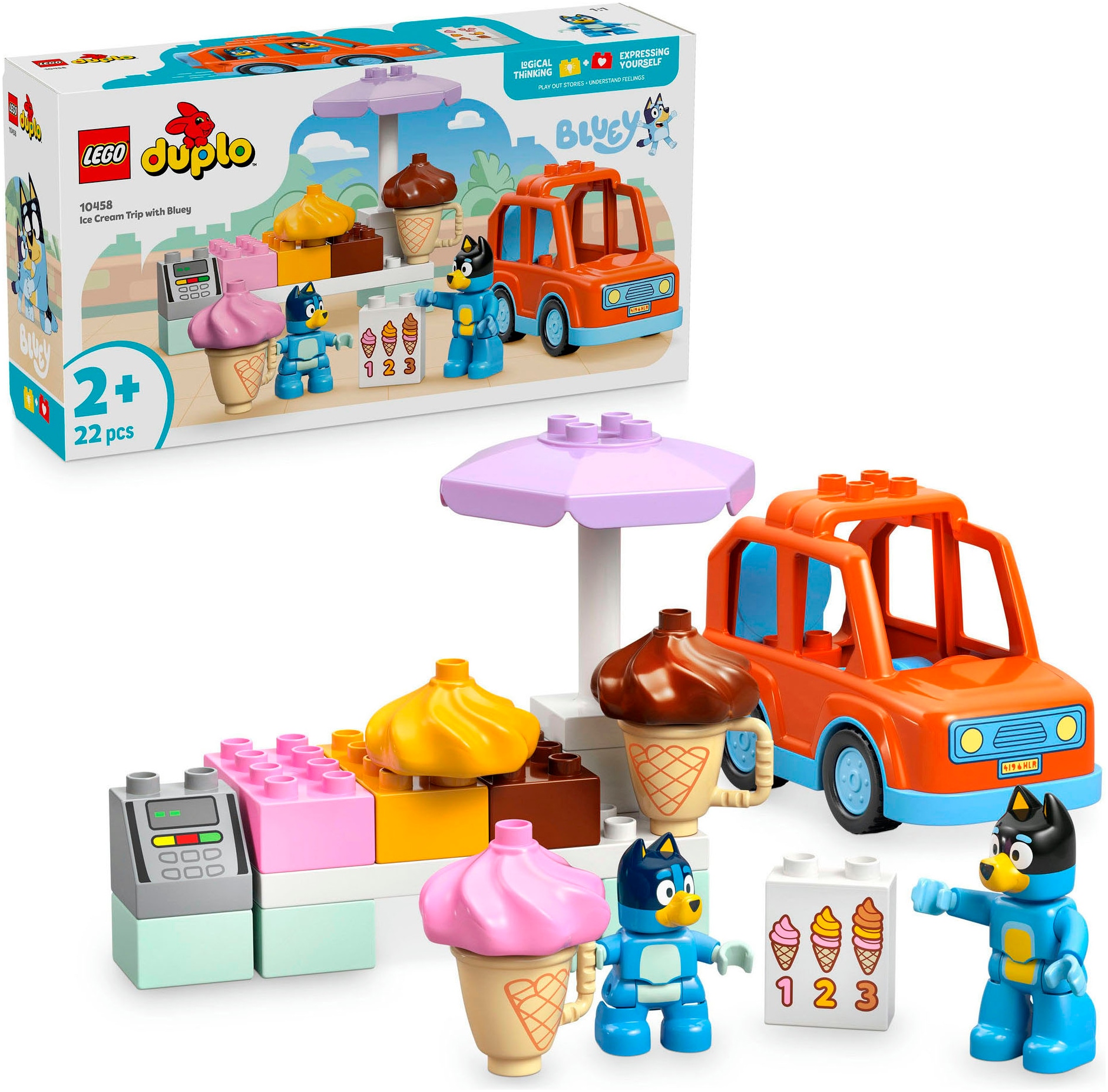 Image of LEGO Konstruktionsspielsteine "Ausflug zur Eisdiele mit Bluey (10458), LEGO DUPLO Bluey" Made in Europe