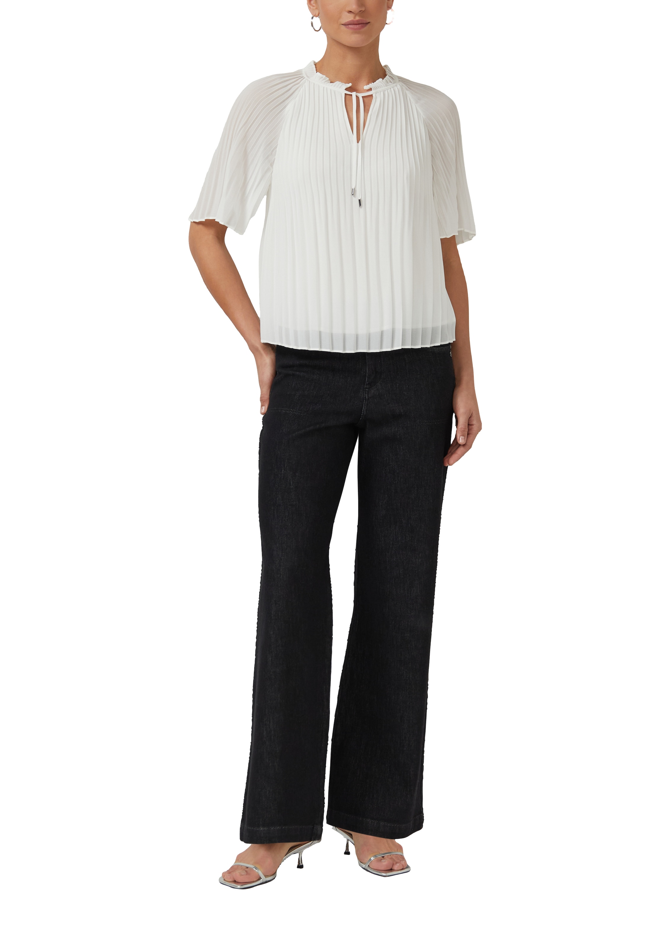 s.Oliver BLACK LABEL Plisseebluse mit Plissee, bedruckte Optik, pflegeleicht, hüftlange Passform