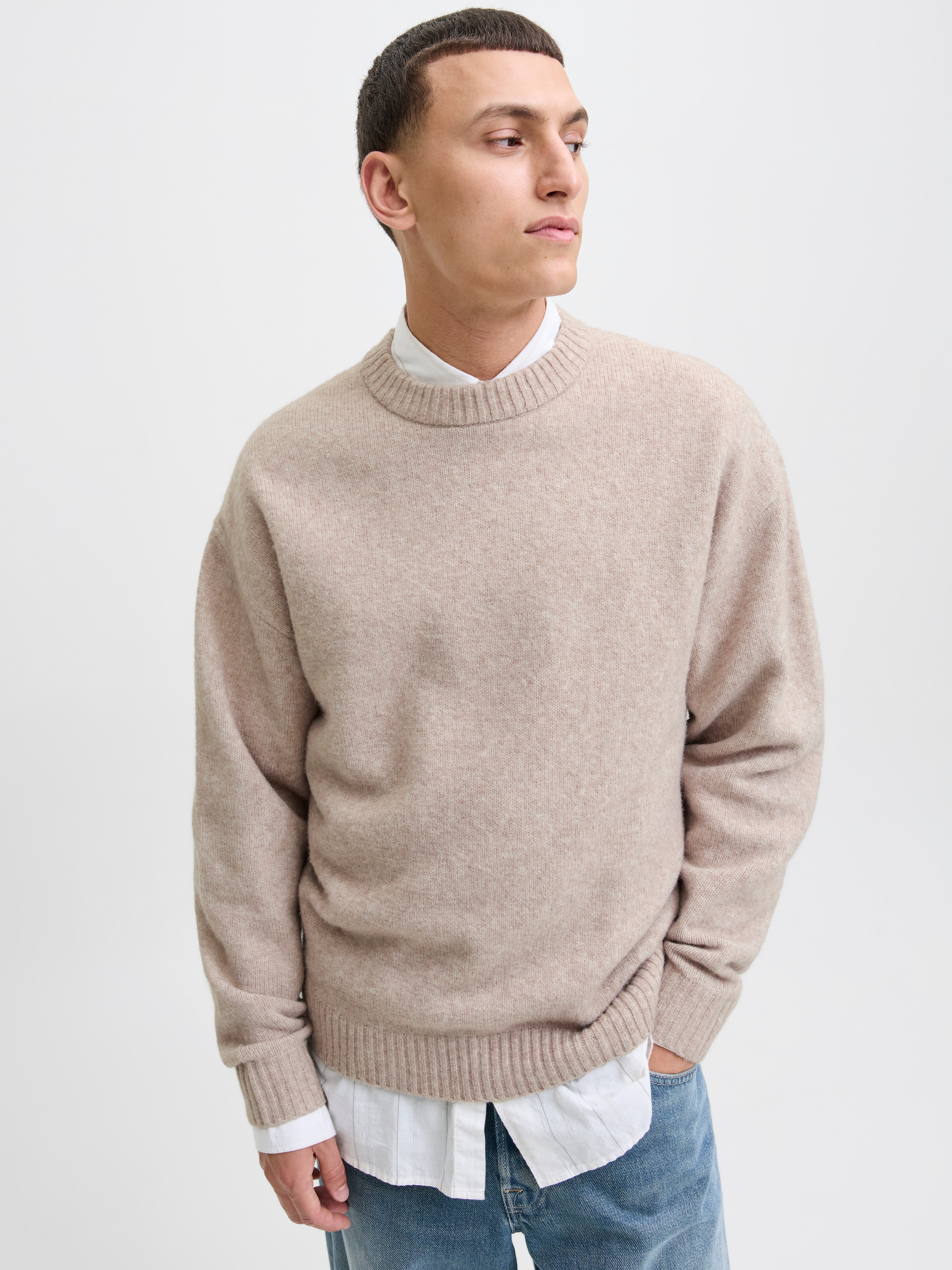 Jack & Jones Pull à col rond »JJESOHO OLLIE KNIT CREW NECK SN« Materialmix, relaxed fit
