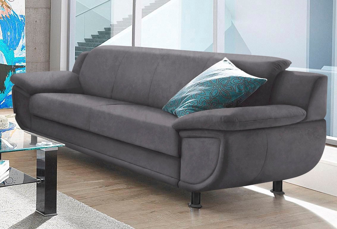 TRENDMANUFAKTUR 3-Sitzer »Rondo, Breite 207 cm, breite Armlehnen, Füsse schwarz« Big-Sofa wahlweise mit Federkern, in verschiedenen Bezügen bestellbar