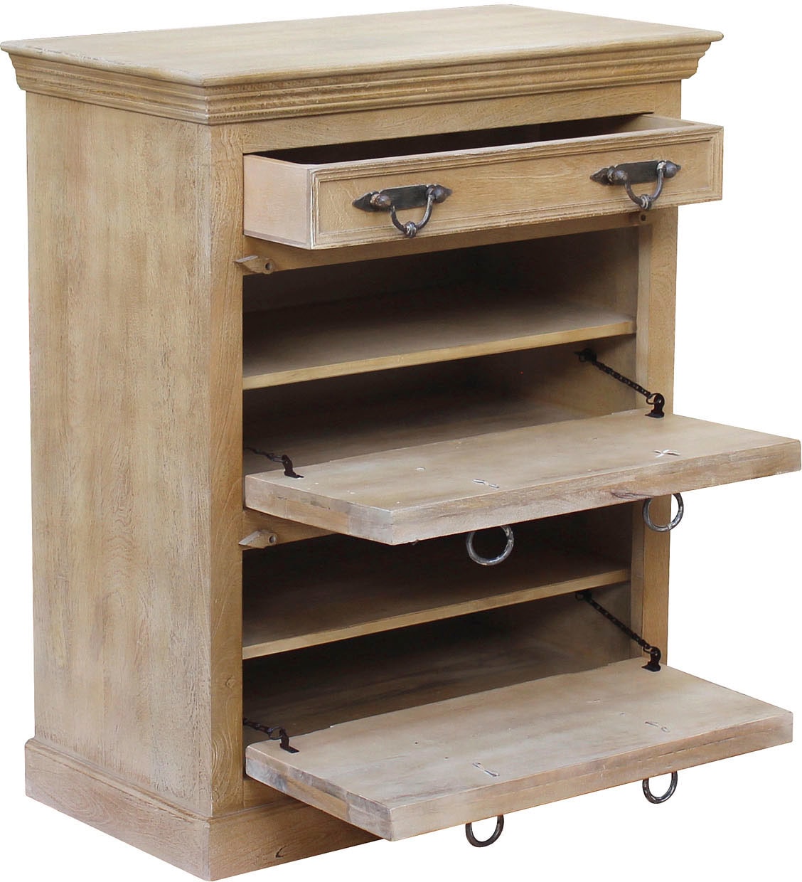 SIT Armoire à chaussures »Algier aus Mangoholz mit Schnitzereien & 2 Klappen« façade sculptée élaborée