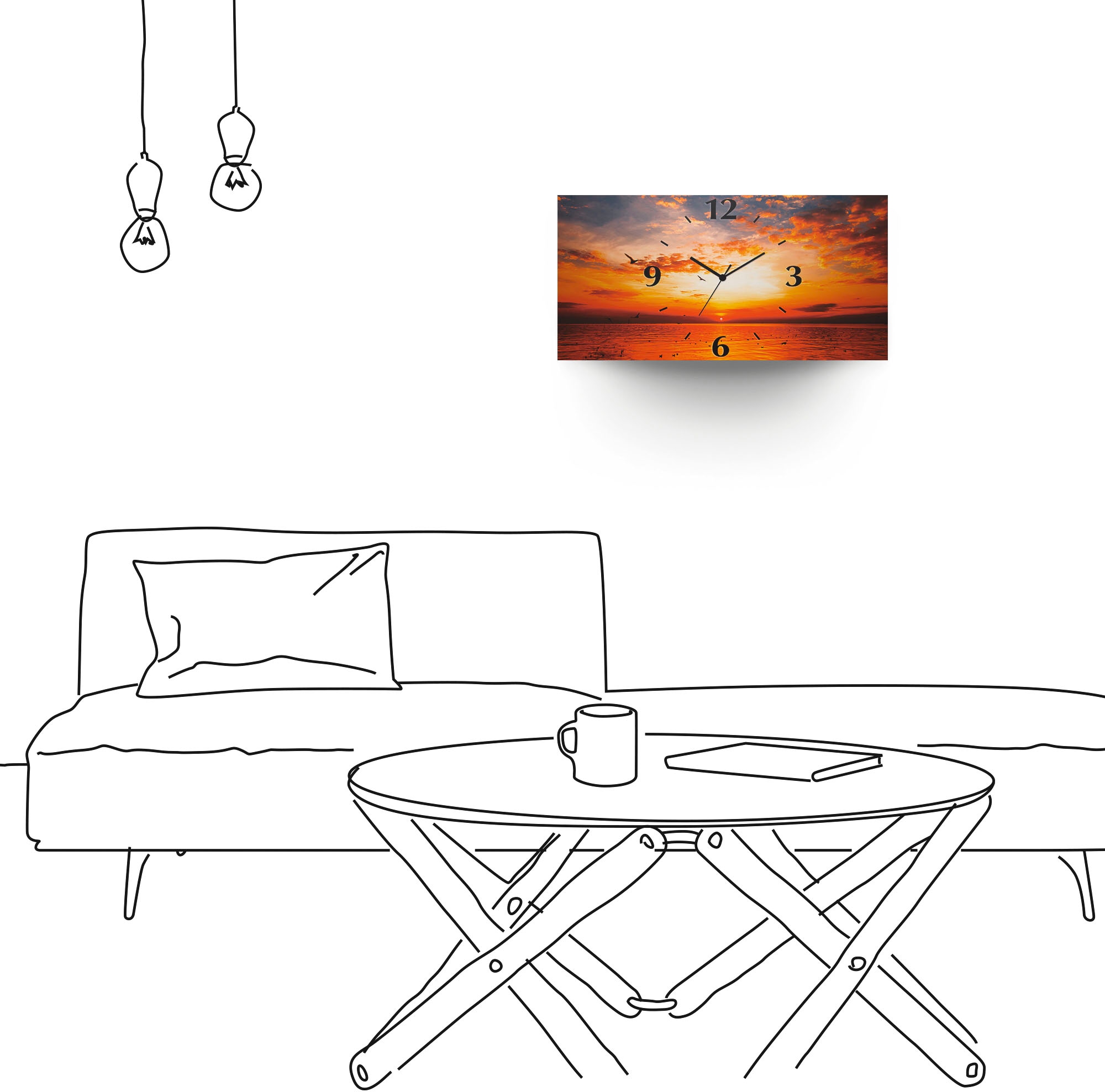 Artland Wanduhr »Sonnenuntergang am Strand«, 3D Optik gebogen, mit Quarz- oder Funkuhrwerk, versch. Grössen