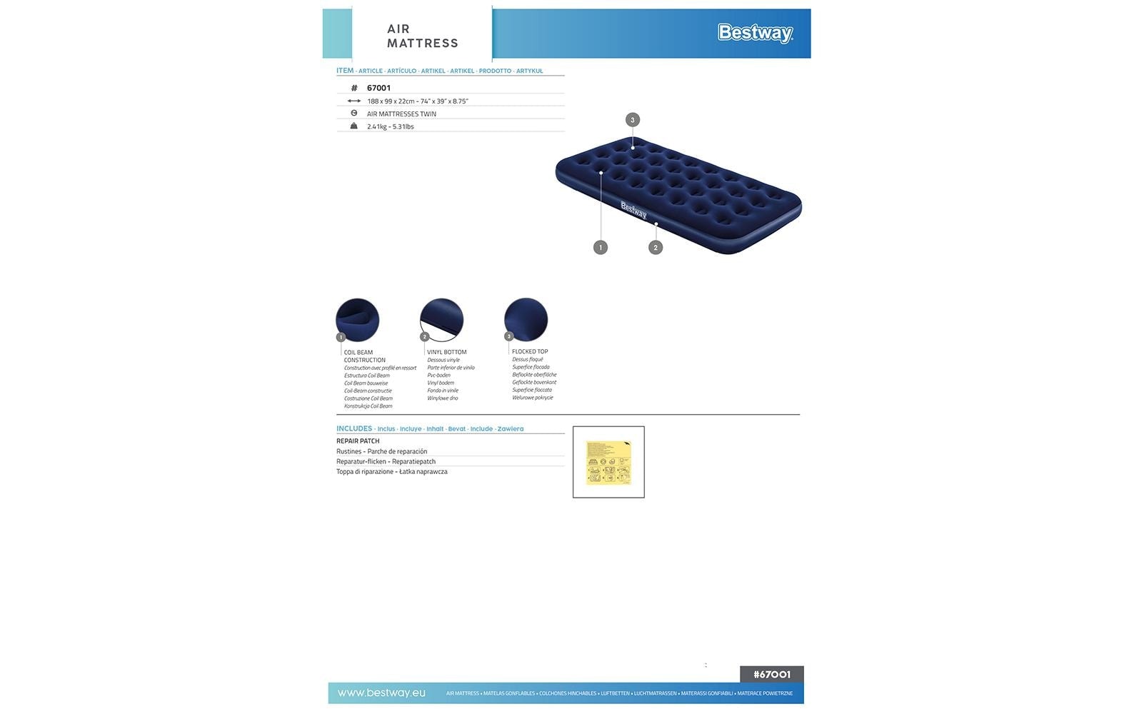 Bestway Lit à air »Twin 188 x 99 x 22 cm«