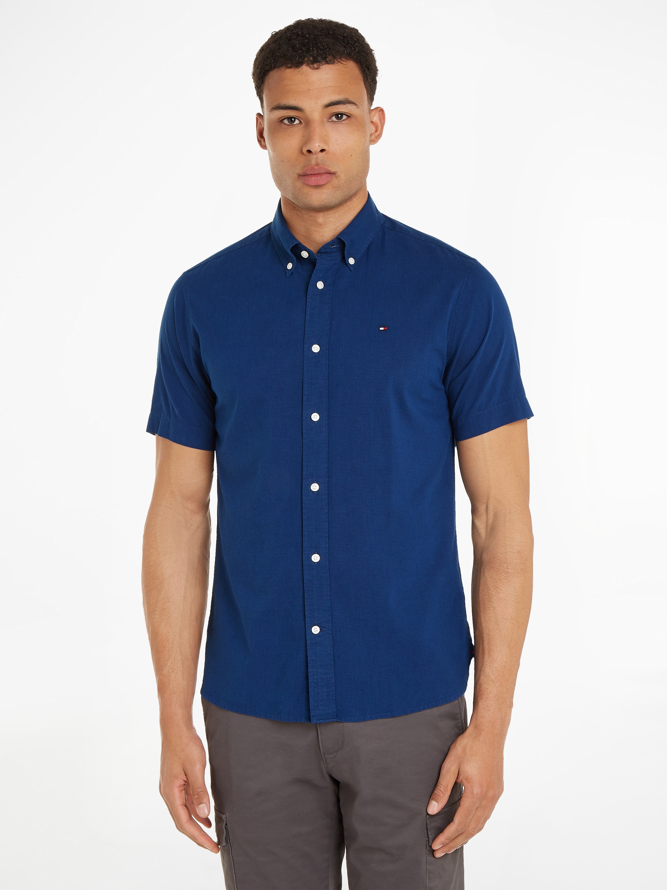 Tommy Hilfiger Kurzarmhemd »W-CO/LI FAKE SOLID RF SHIRT«, ganz fein gestreift