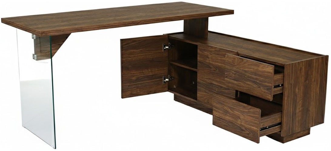 Jahnke Bureau d'angle »LUX C 160 E« bureau d'angle, montable des deux côtés, verre, 2 compartiments + 2 tiroirs