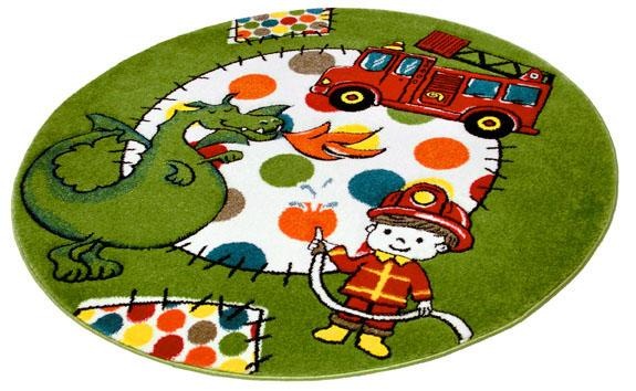 Image of Festival Kinderteppich »Momo Feuerwehr«, rund, 13 mm Höhe, Feuerwehrmann mit Drachen, Kurzflor bei Ackermann Versand Schweiz