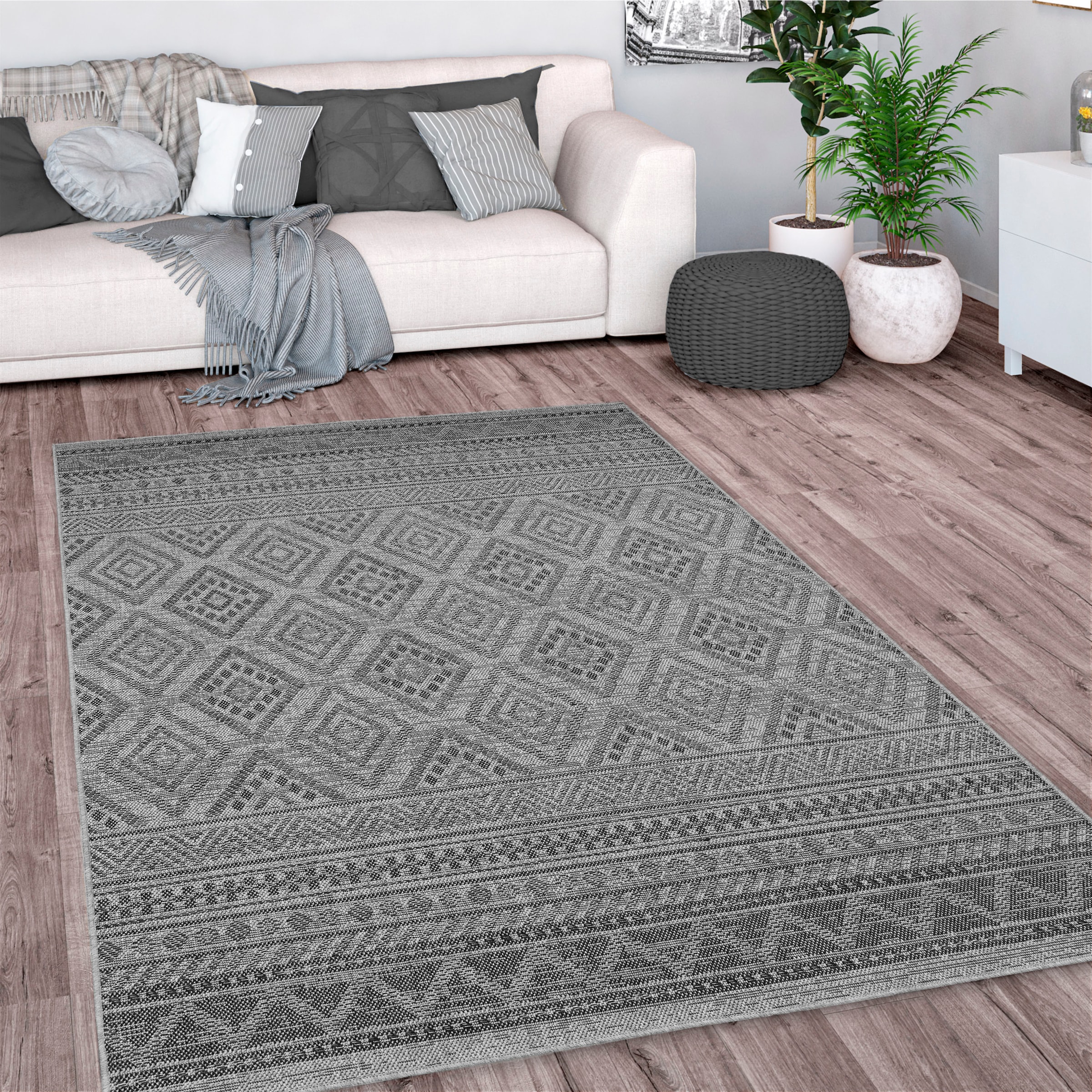 Paco Home Teppich »Vermont 184«, rechteckig, 4 mm Höhe, Flachgewebe, modernes Design mit Rauten, gesteift, Outdoor geeignet