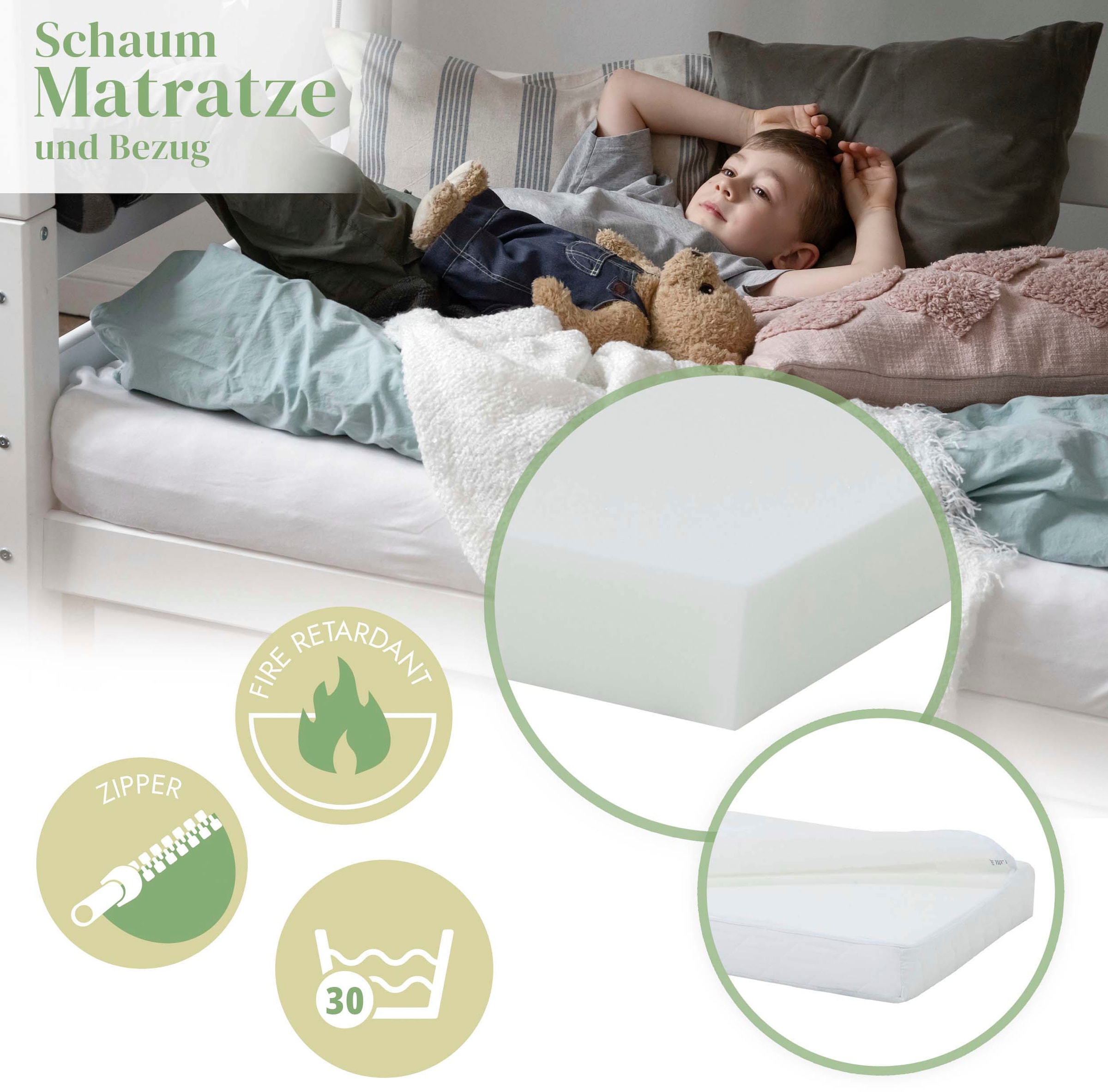 Hoppekids Etagenbett »ECO Comfort Kinderbett 90x200 oder 70x160 aus Massivholz in 4 Farben«, TÜV, FSC und Nordisches Umweltzeichen – wahlweise mit Matratzen